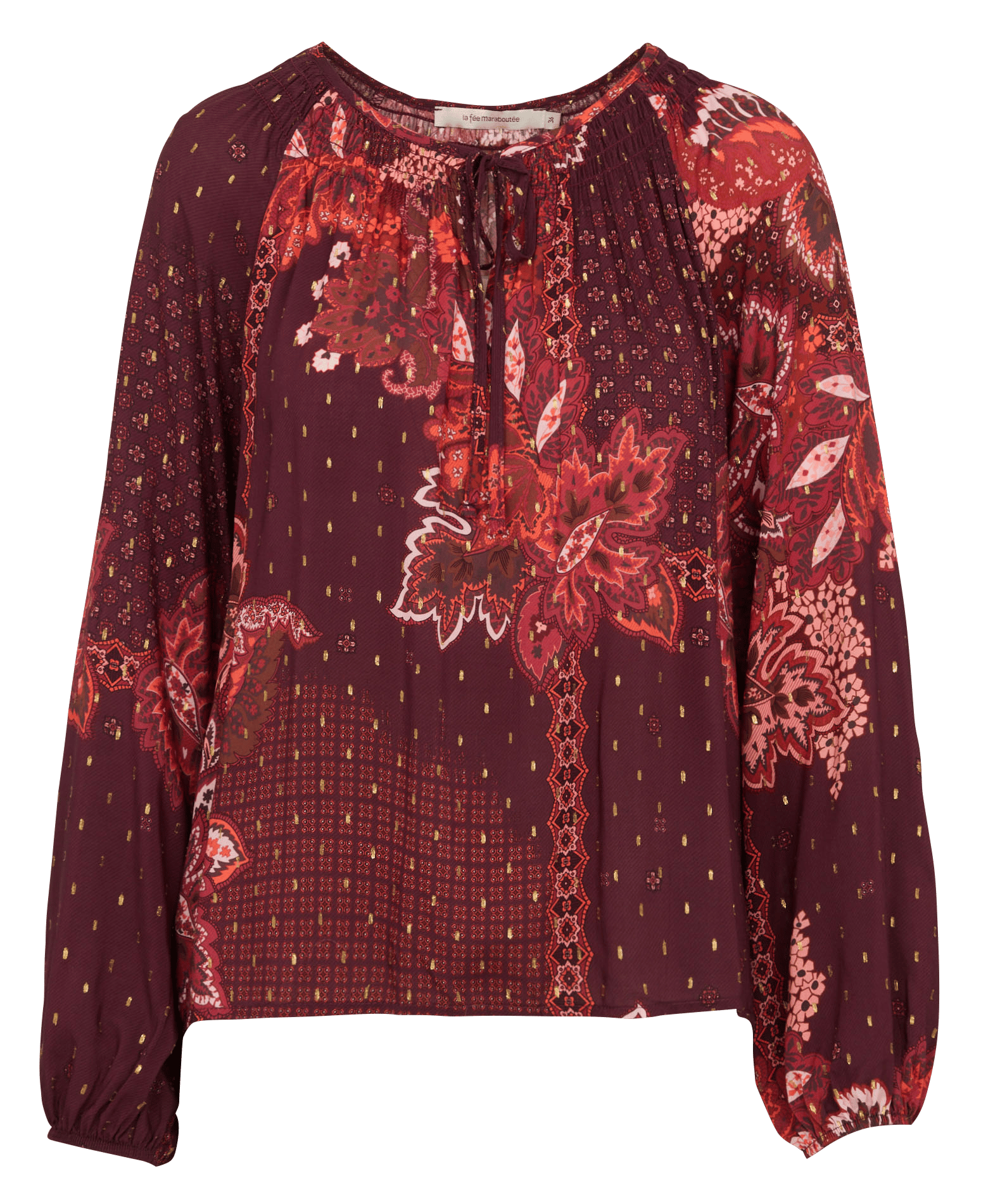 Geprinte blouse met Tunesische hals LA FEE MARABOUTEE Rood