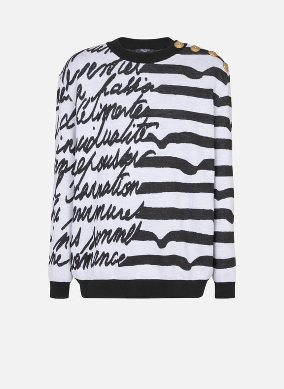Pull marinière lettre d'amour en maille Blanc by BALMAIN BALMAIN Pull marinière lettre d'amour en maille Blanc