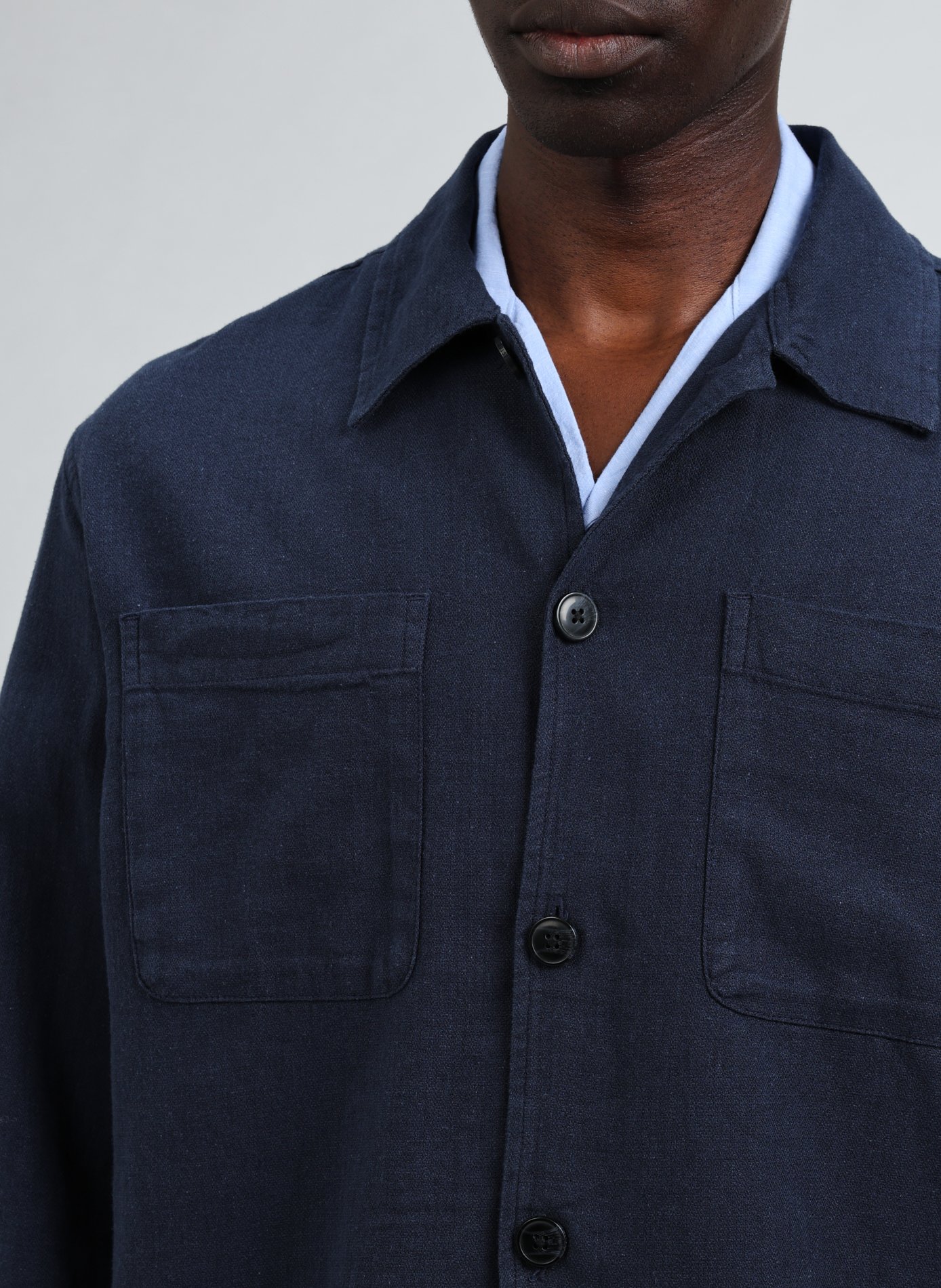 Cotton and linen shirt SELECTED Blue
