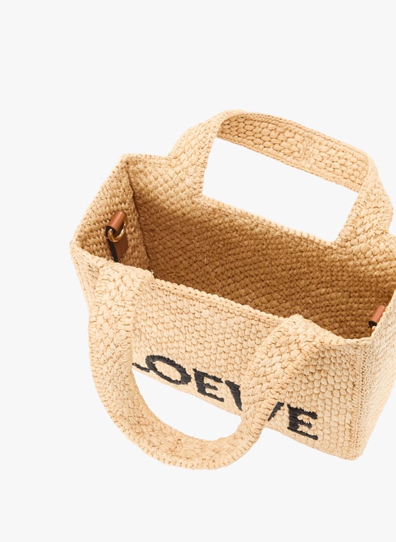 Mini LOEWE Font Tote en raphia | Beige by LOEWE Mini LOEWE Font Tote en raphia Beige