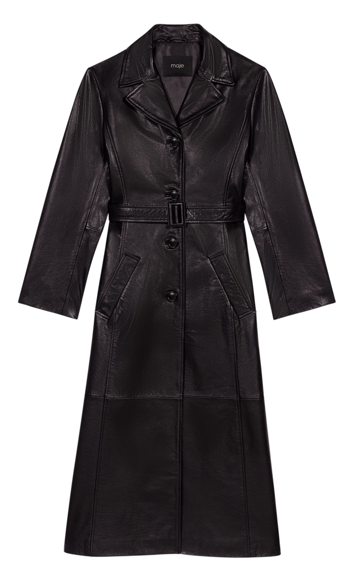 Trench droit en cuir MAJE Noir