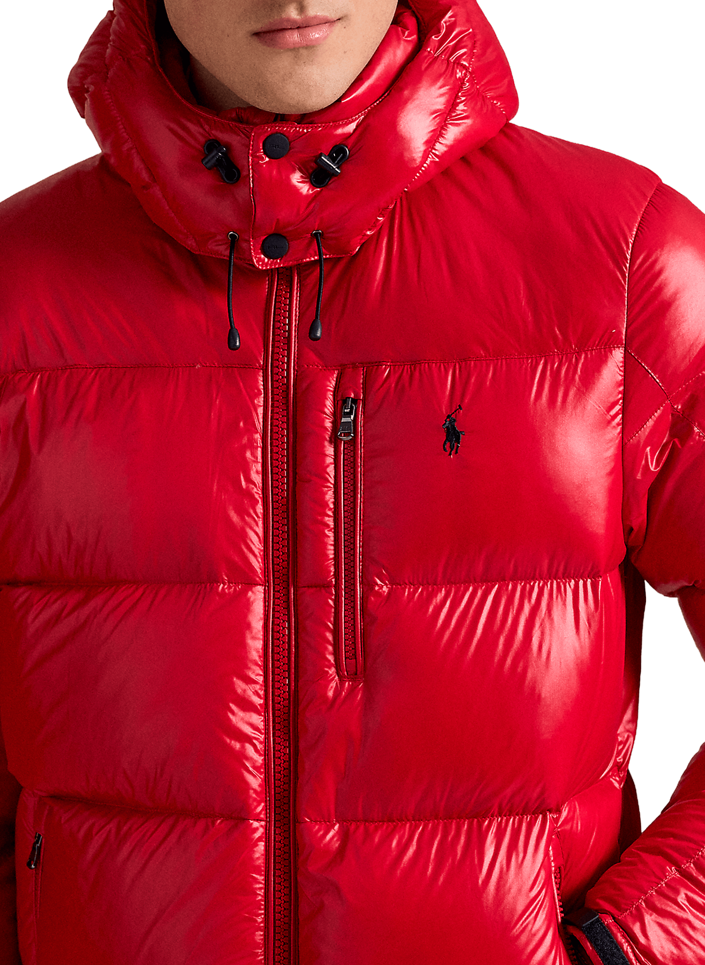 Blouson matelassé à capuche amovible POLO RALPH LAUREN Rouge