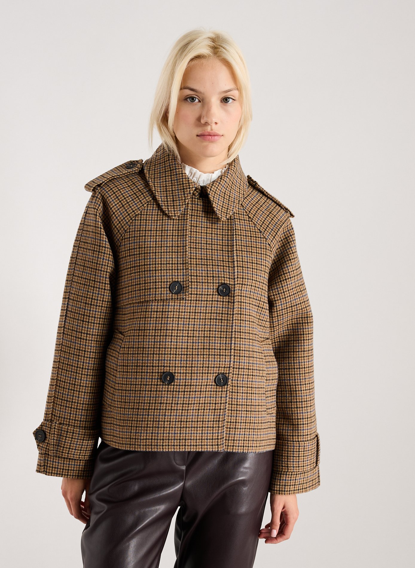 SUNCOO Veste col classique imprimé pied-de-poule Marron