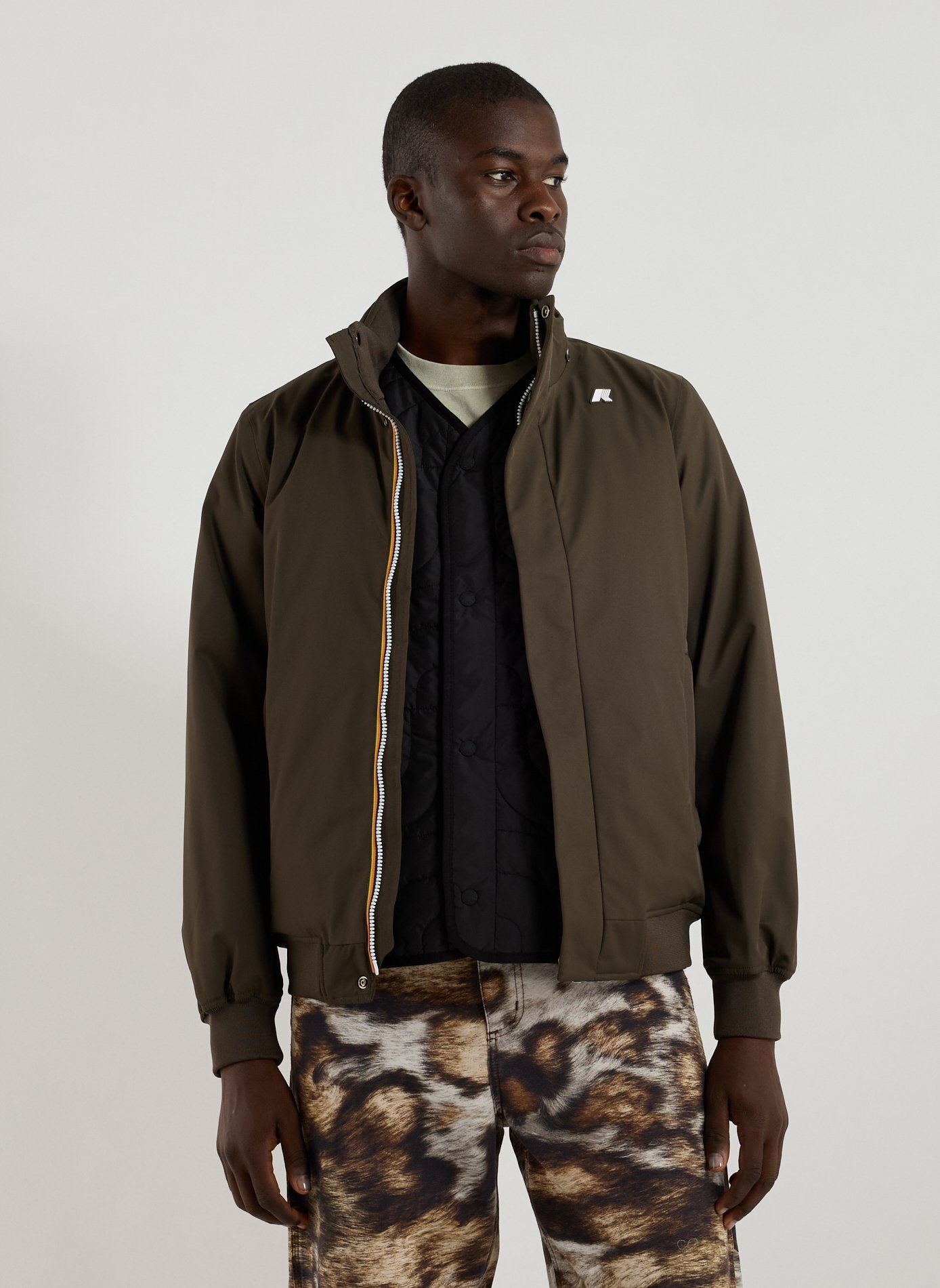 K-WAY Solid color parka with high collar Khaki