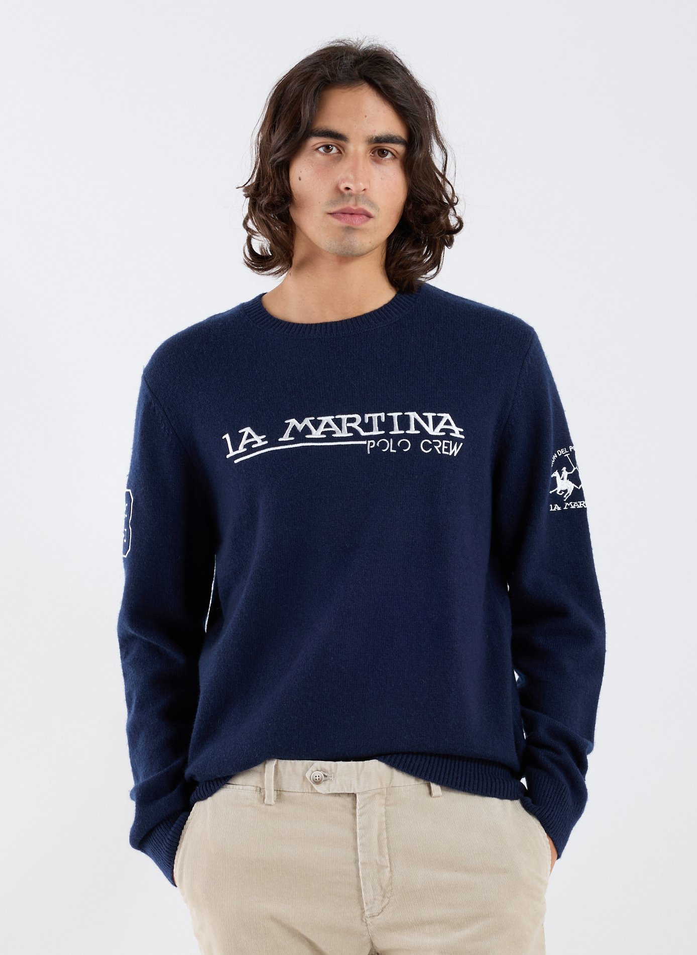 LA MARTINA Round neck sweater with logo Blue