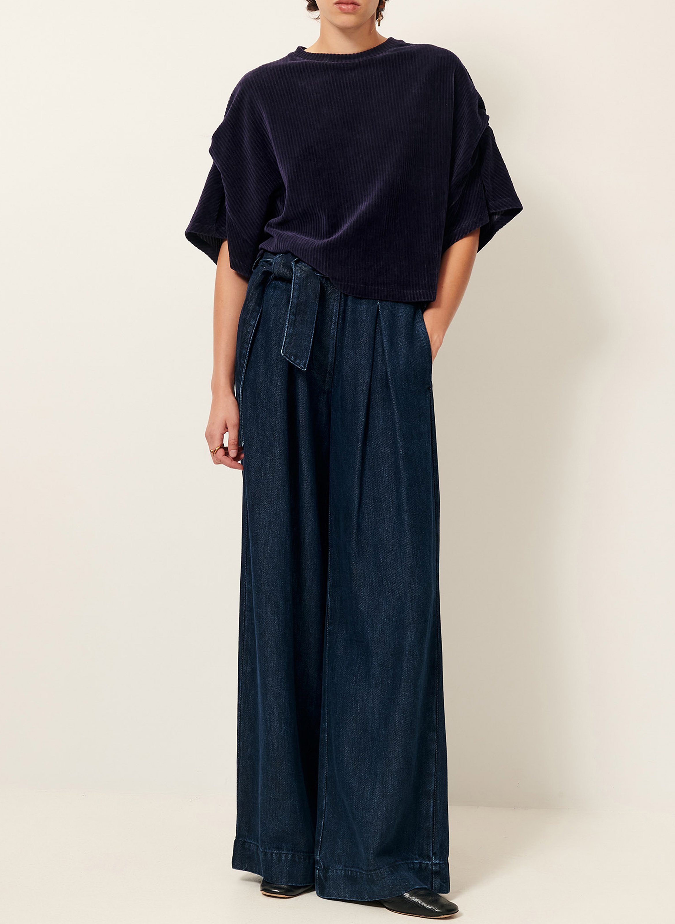 Top ample col rond en coton mélangé nagel SESSUN Bleu