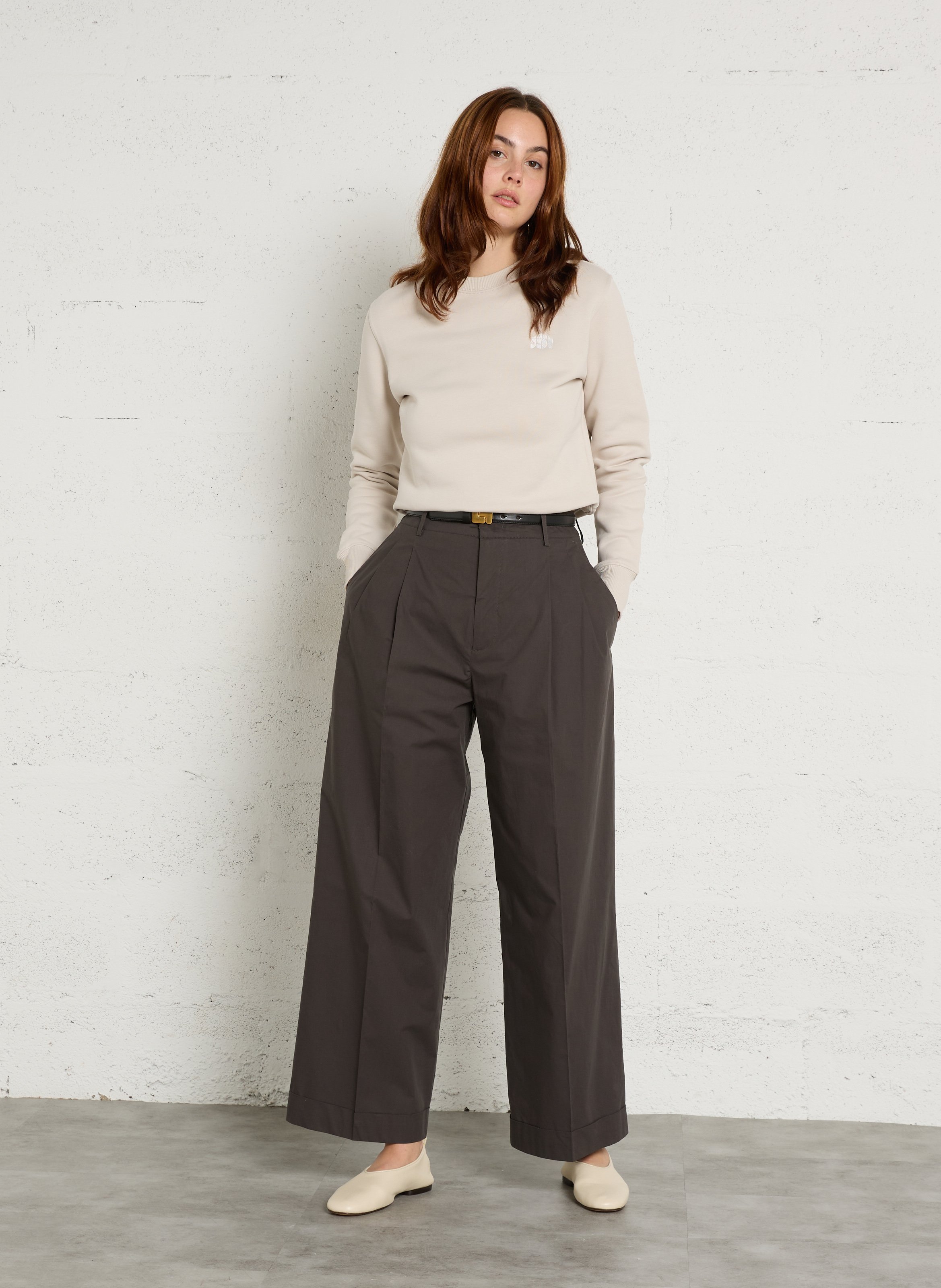 Pantalon large à pinces en popeline de coton watson SOEUR Gris