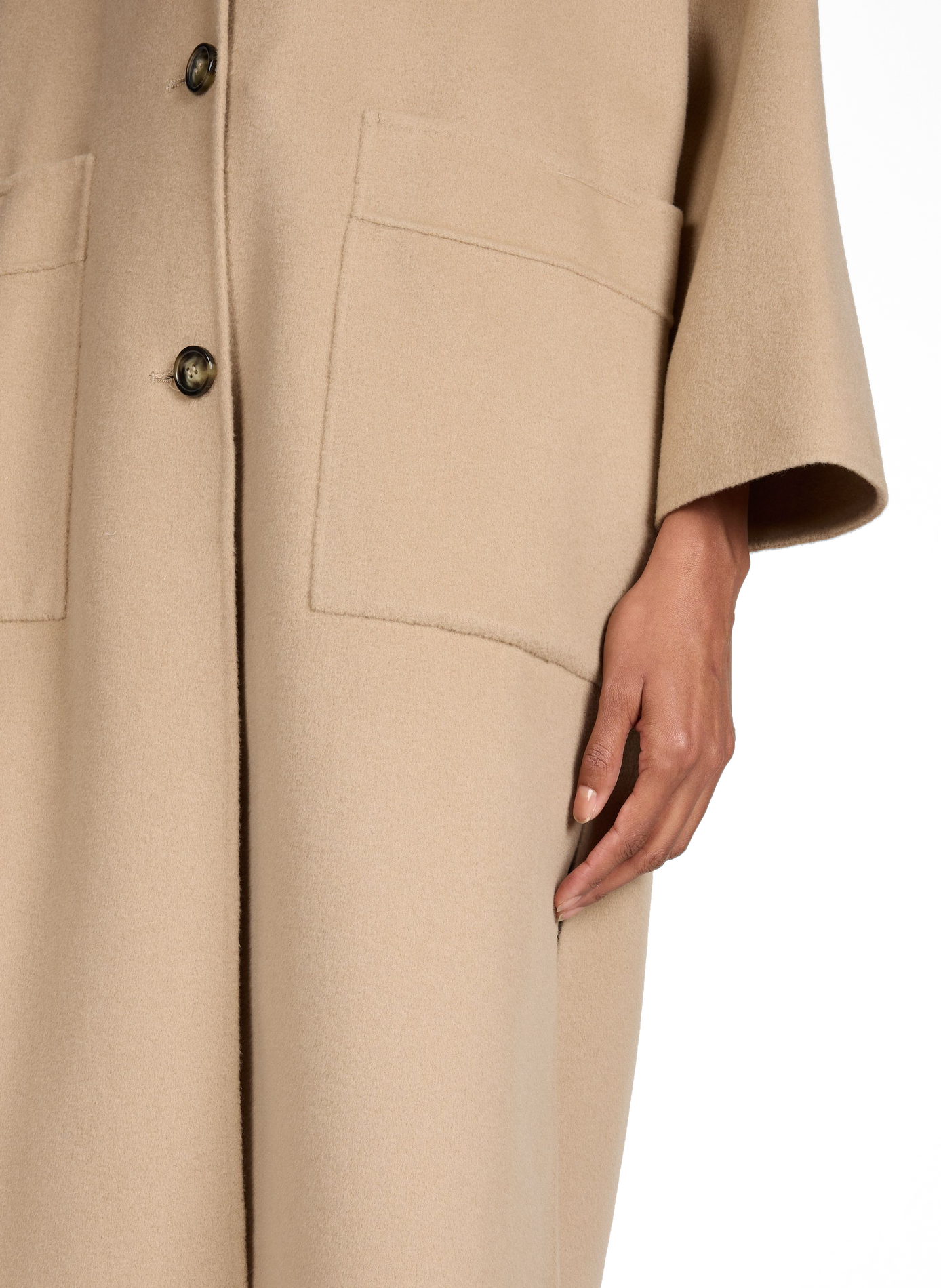 Long coat with tailored collar in blended virgin wool WEEK END Brown