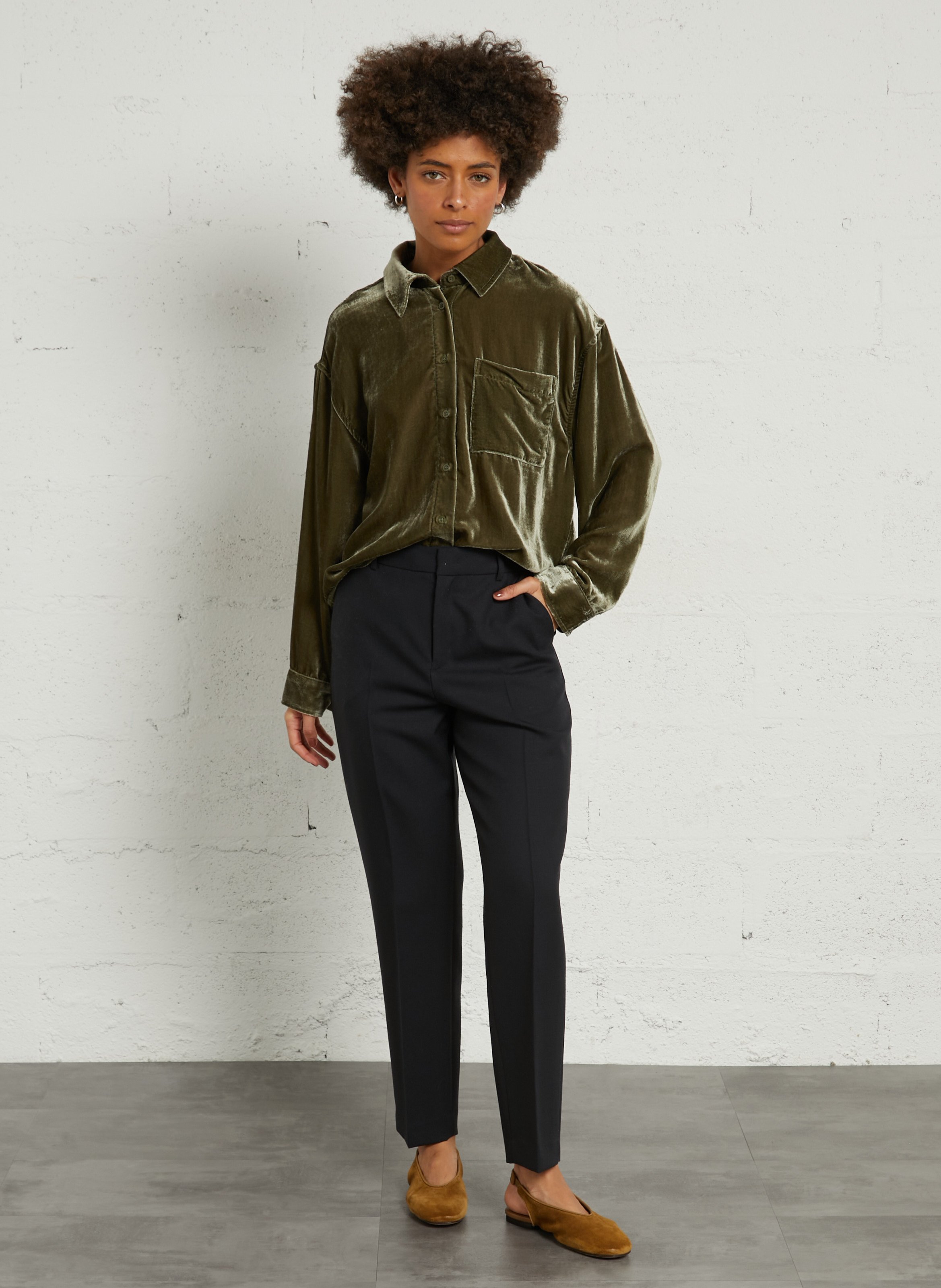 Chemise droite col classique en velours ankaz AMERICAN VINTAGE Marron