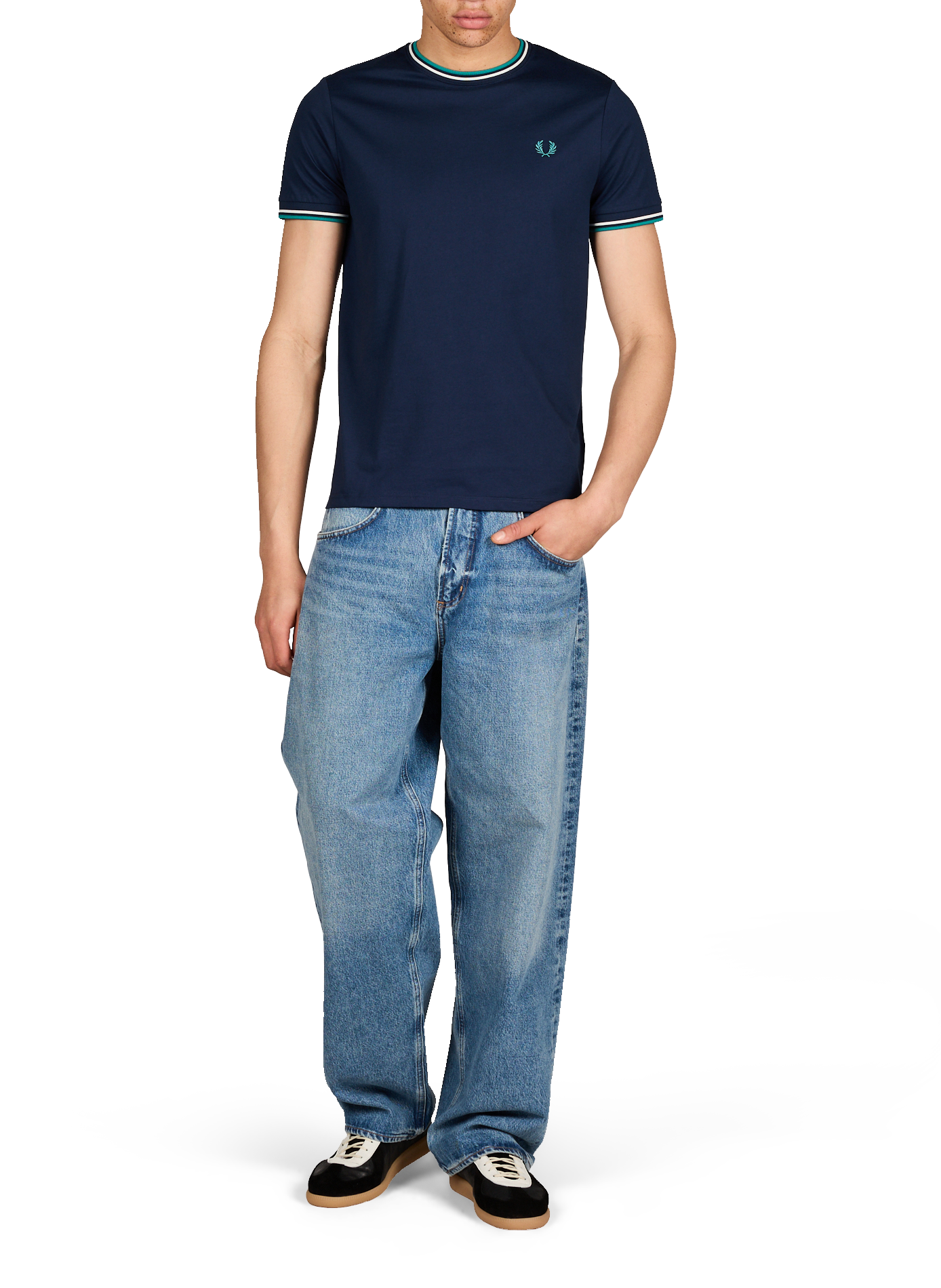 Plain round neck cotton T-shirt FRED PERRY Blue