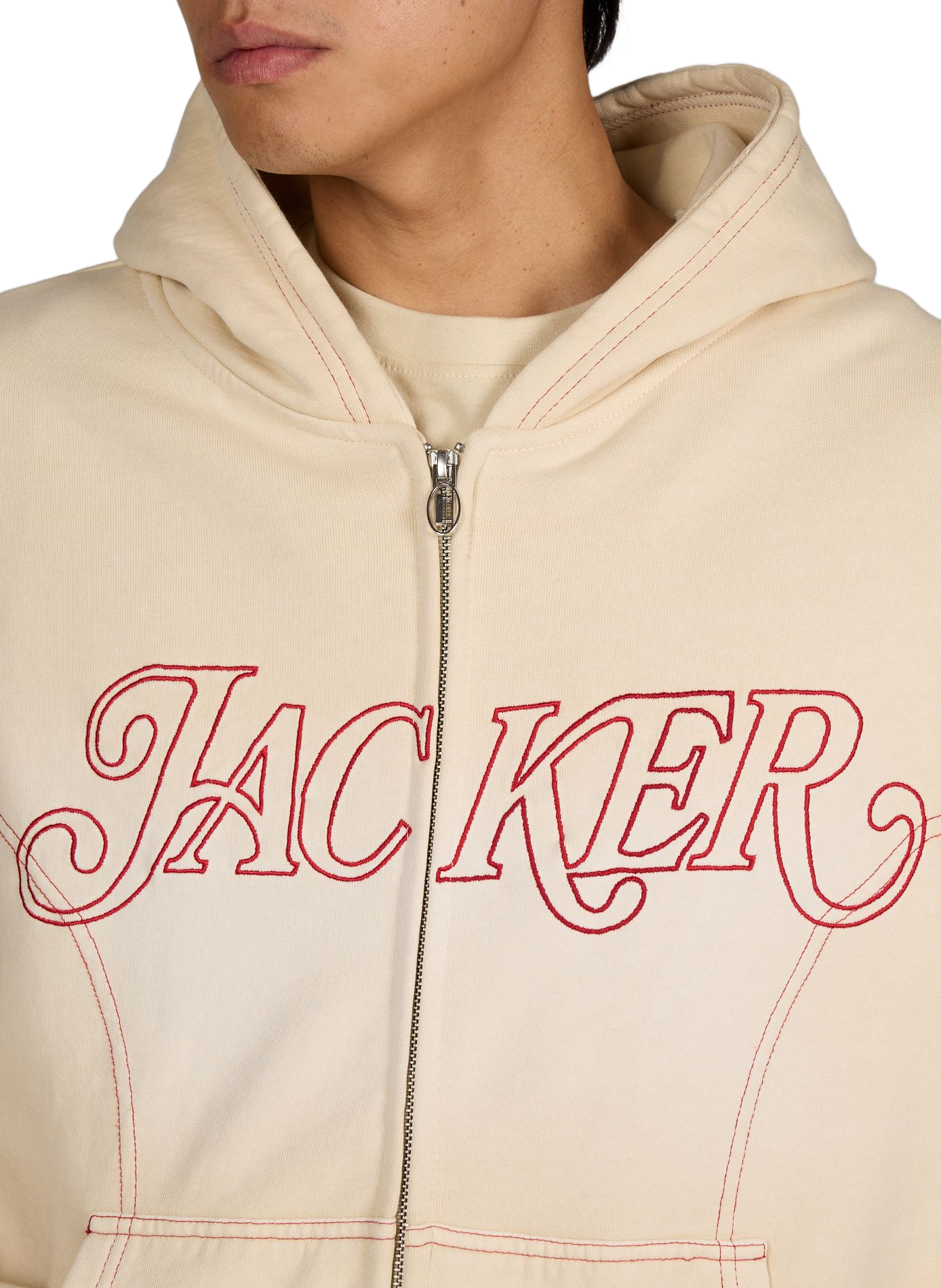 Hoodie zippé à broderies en coton JACKER. Beige