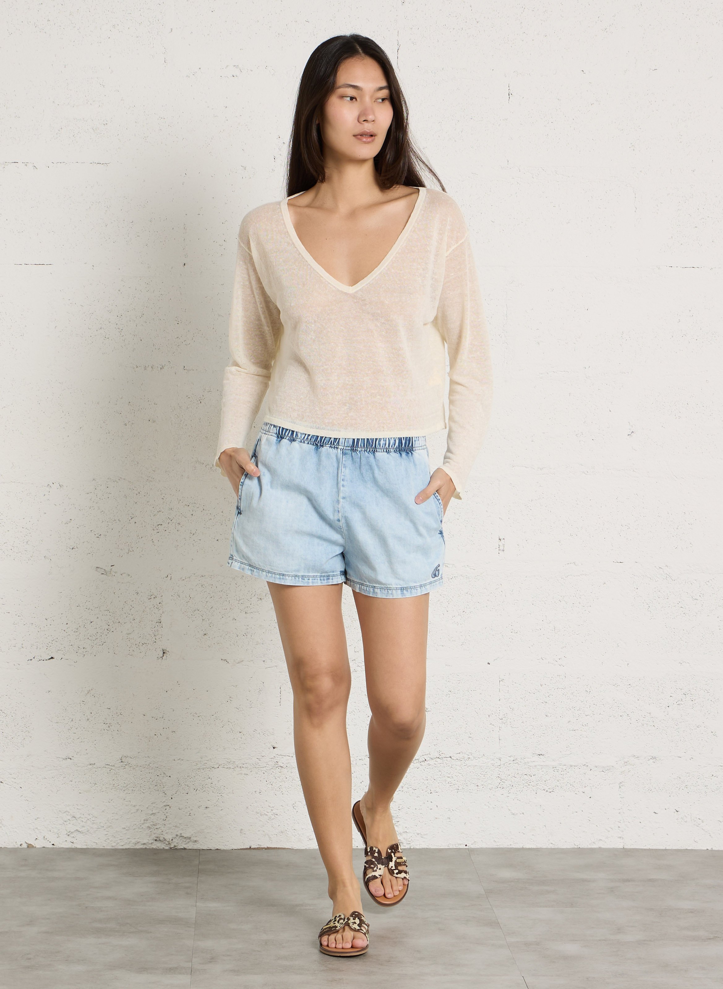 Pull en lin mélangé epaky AMERICAN VINTAGE Beige