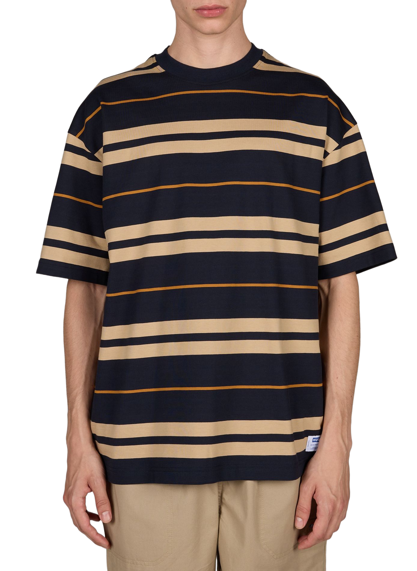T-shirt Nivarsi à rayures en coton HUGO BLUE Bleu