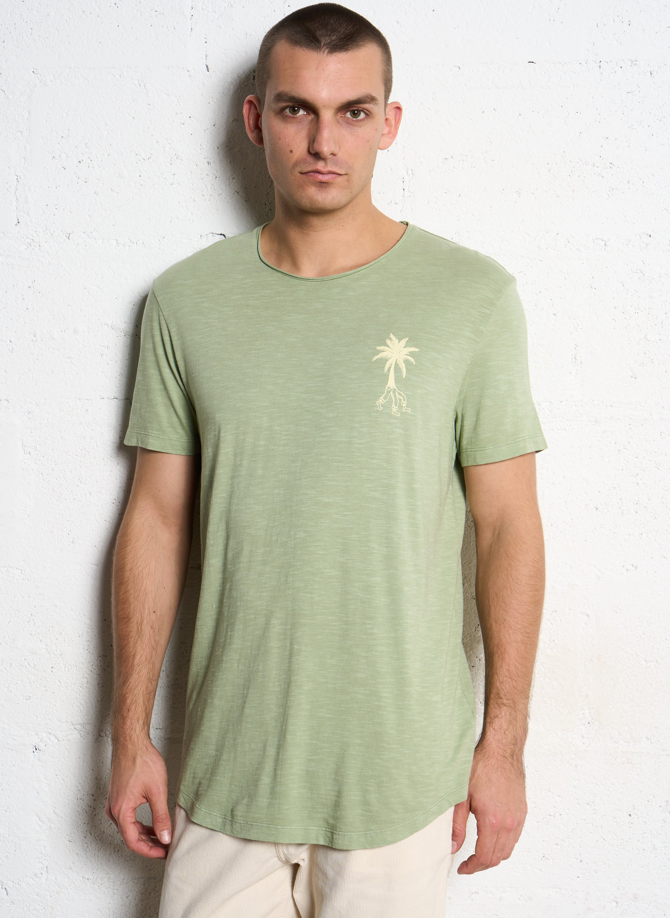 Tee-shirt droit col rond sérigraphié en coton IKKS Vert