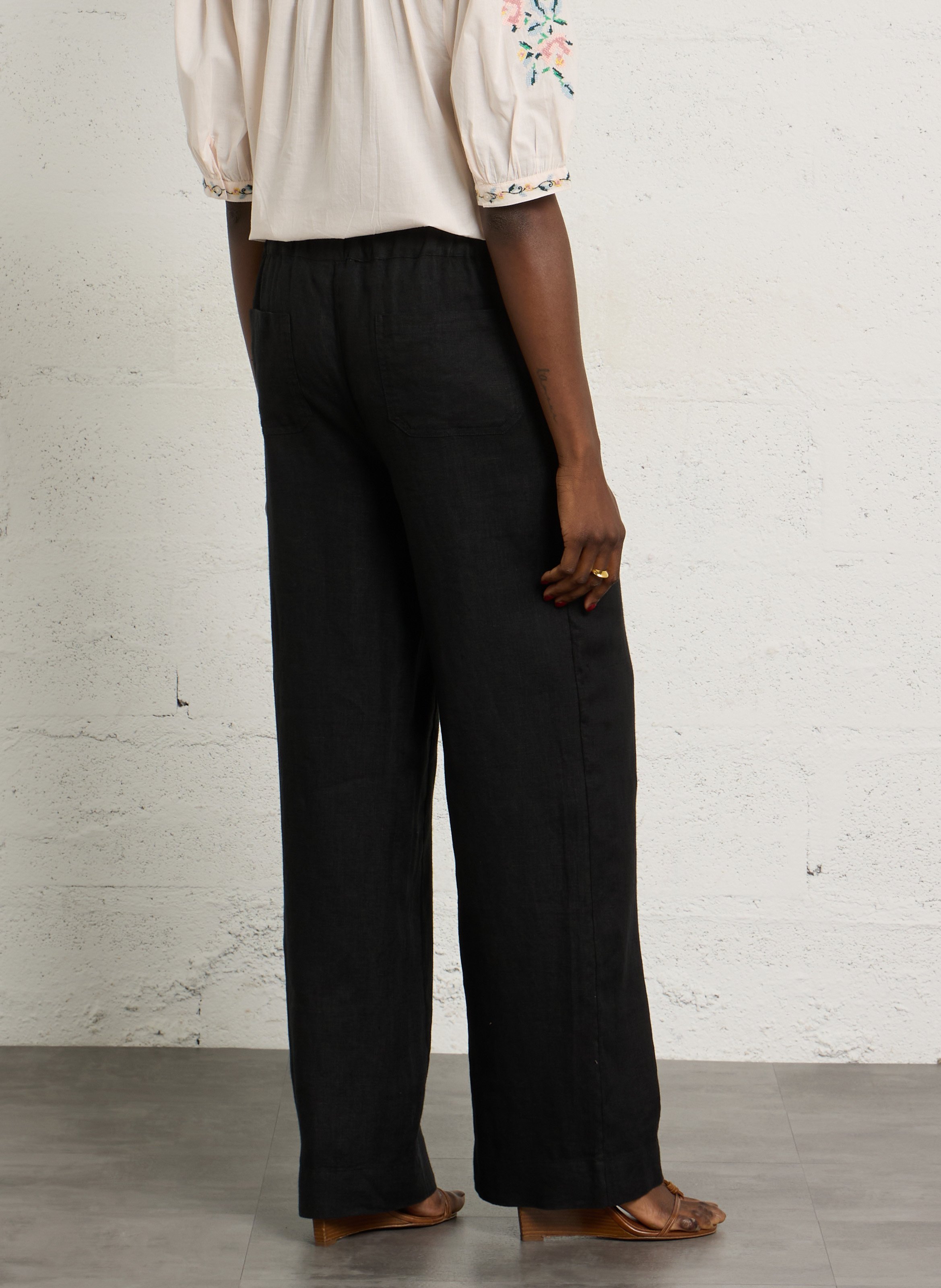 Pantalon large en lin terry | Noir MAISON 123 Femme