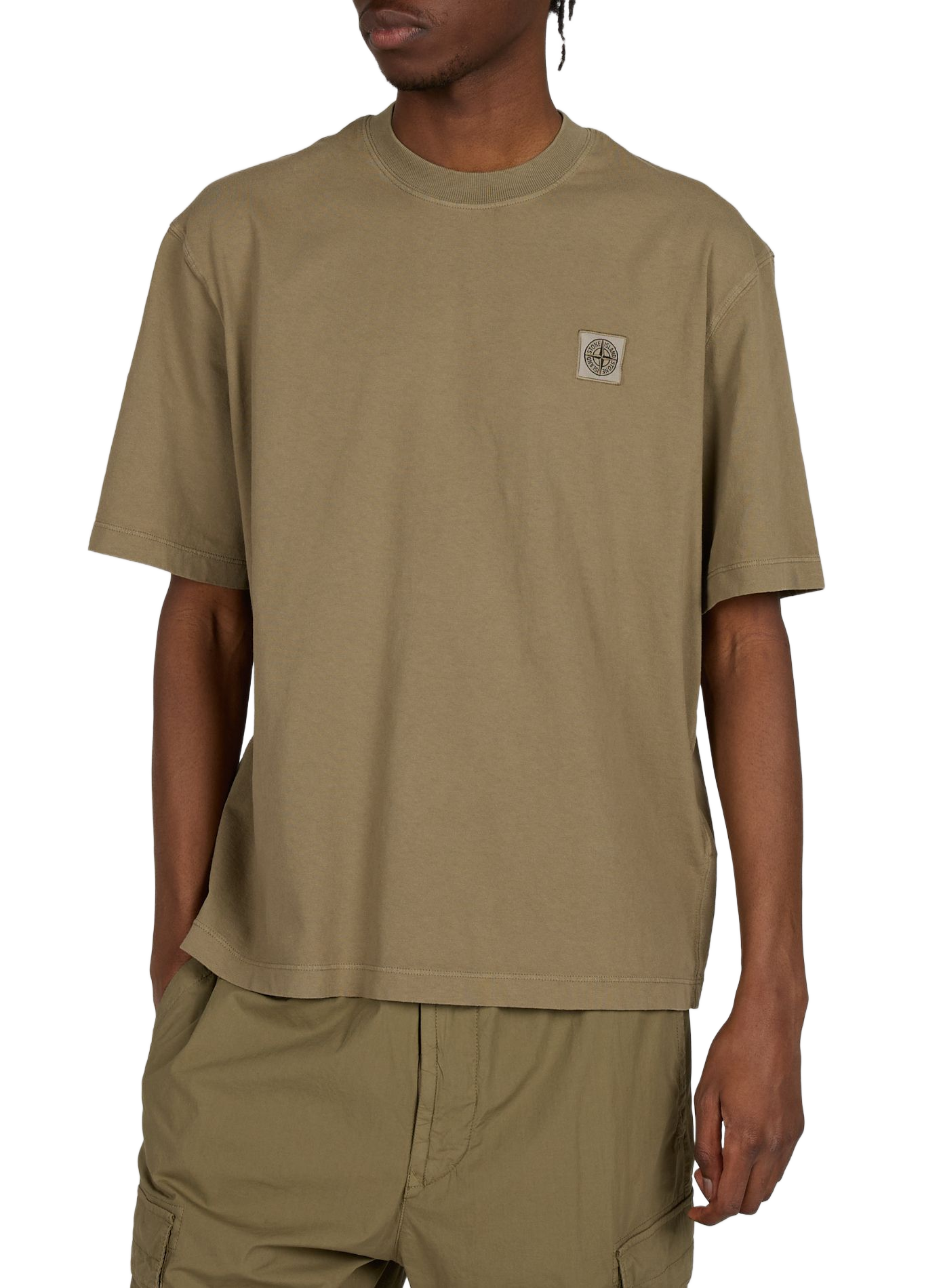 Straight round-neck cotton T-shirt STONE ISLAND Khaki