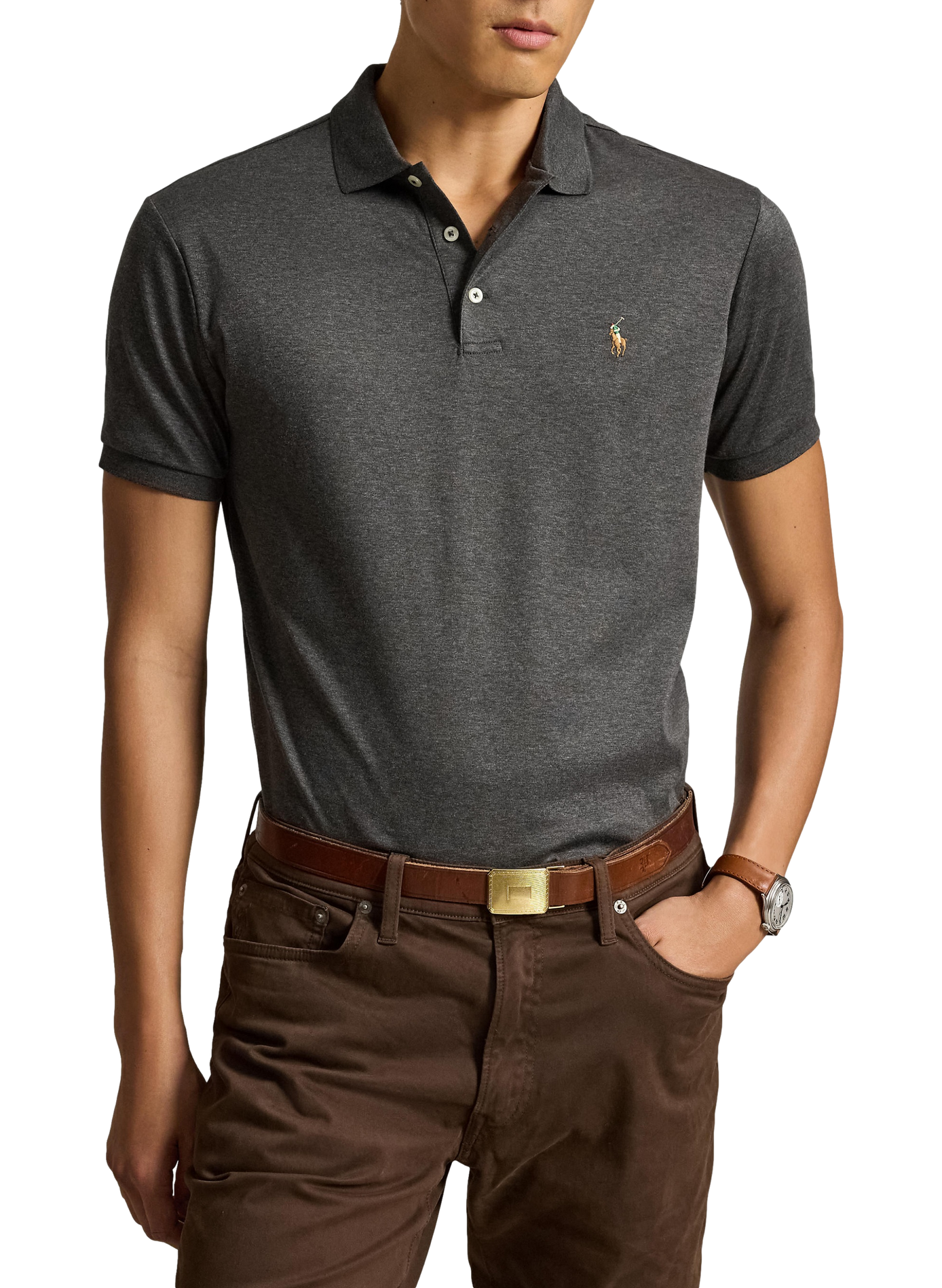 Polo droit en piqué de coton POLO RALPH LAUREN Gris