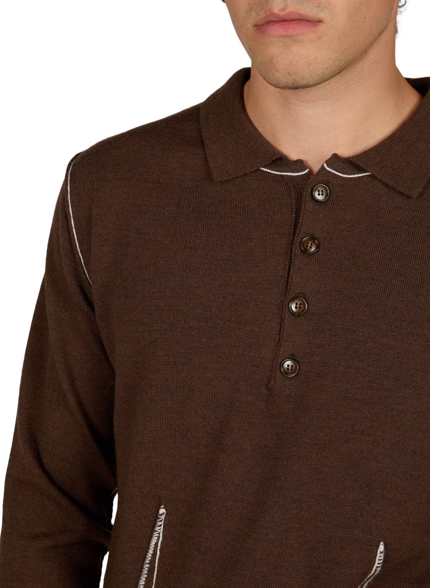 Pullover mit einfarbigem Polokragen aus Wolle SONIA CARRASCO Braun