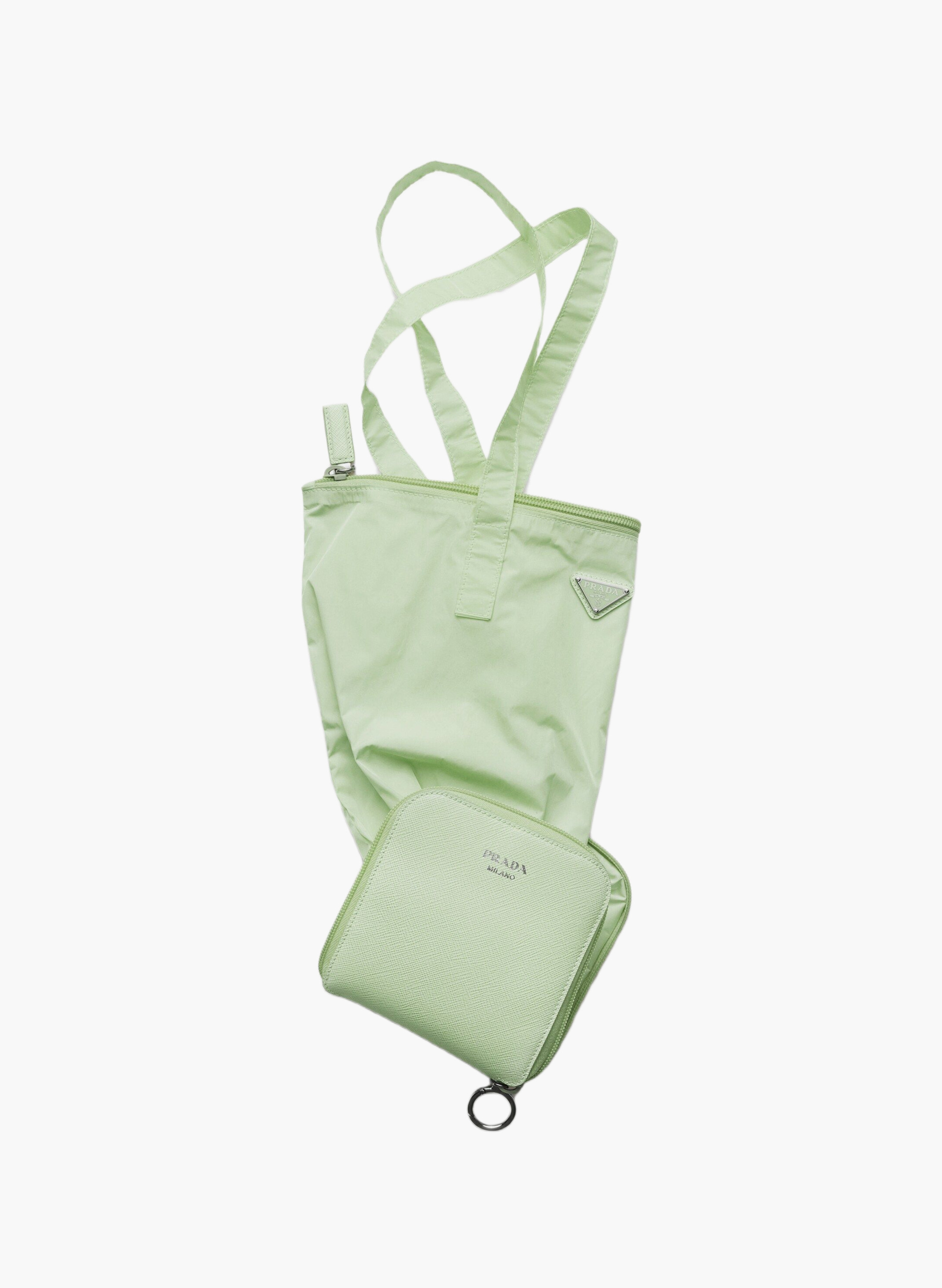 Pendentif en cuir saffiano avec sac cabas en re-ny PRADA Vert