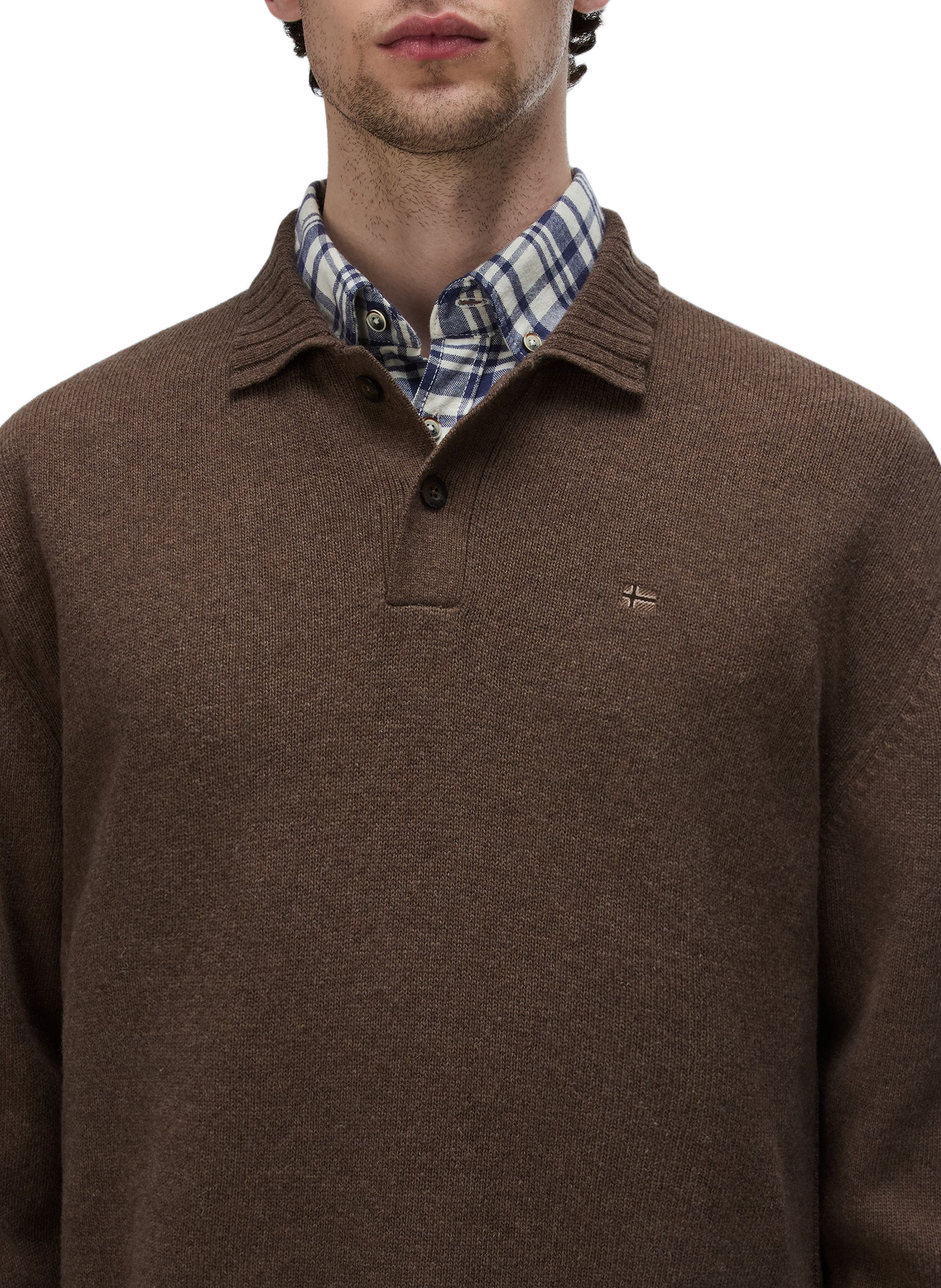 Gerader einfarbiger Langarm-Poloshirt NAPAPIJRI Braun