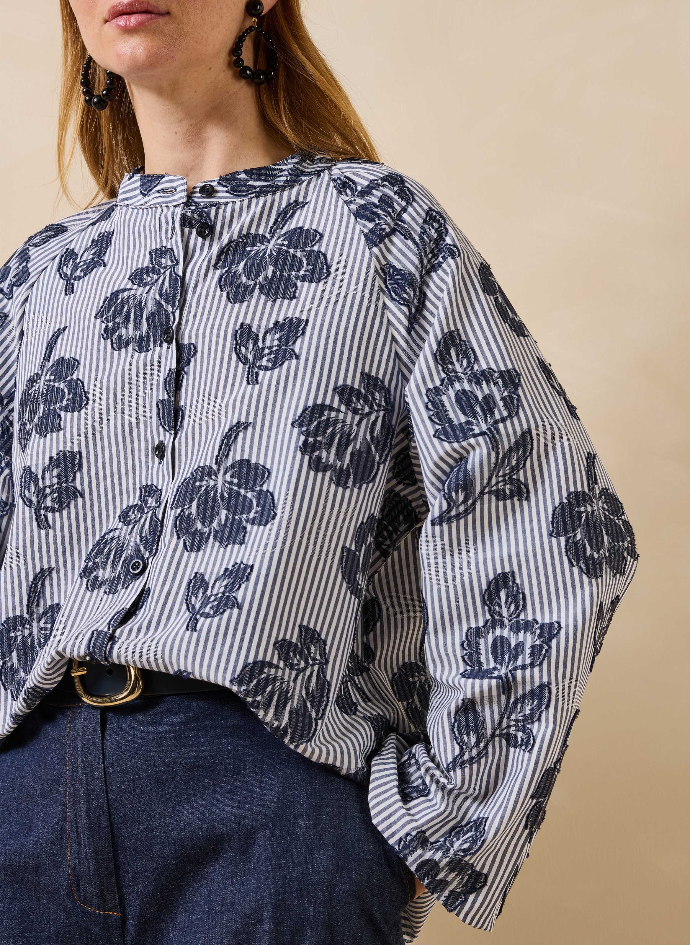 Gestreepte blouse met ronde hals van katoenmix LA FEE MARABOUTEE Blauw