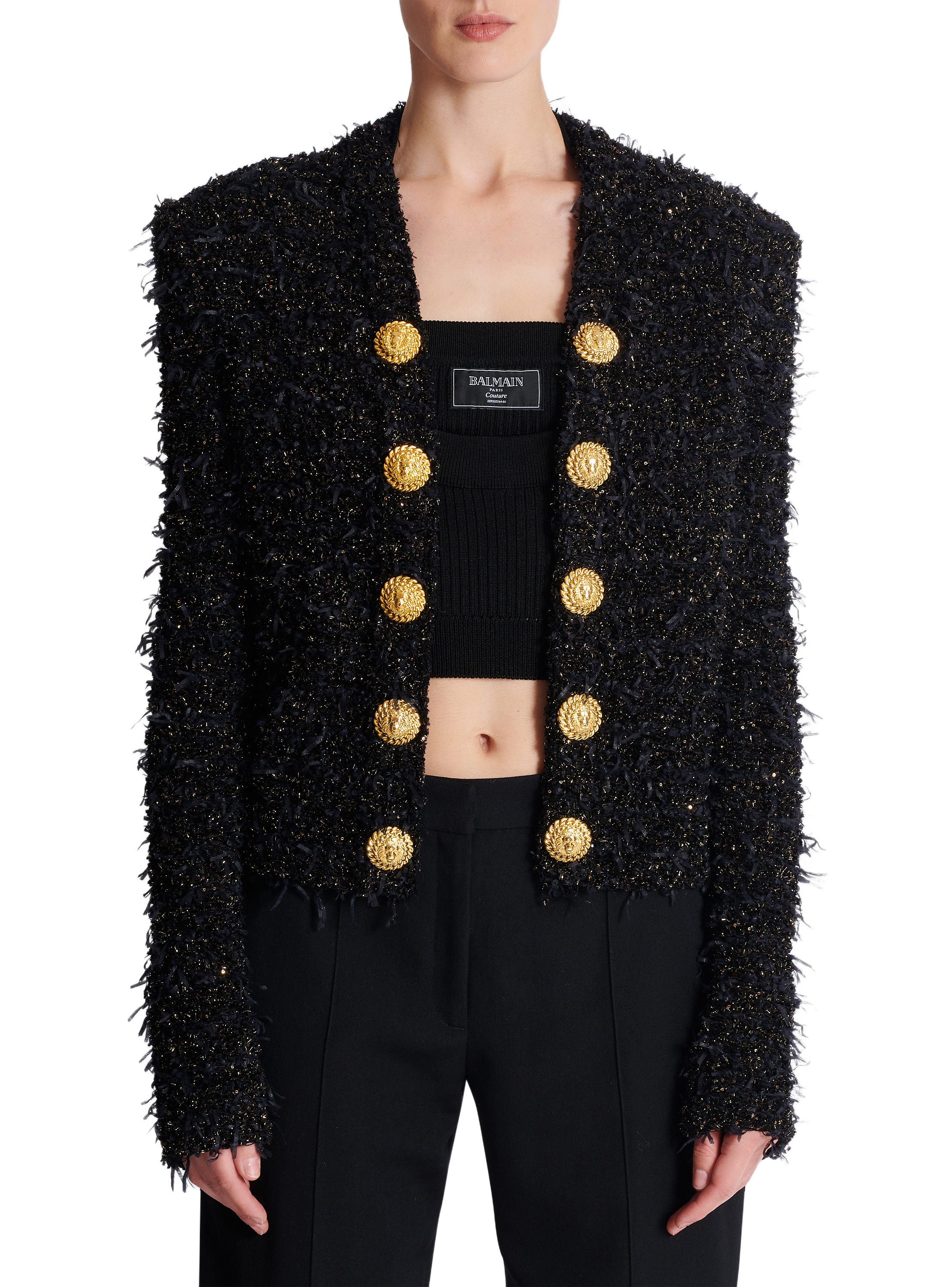 Veste bord à bord en tweed BALMAIN Noir