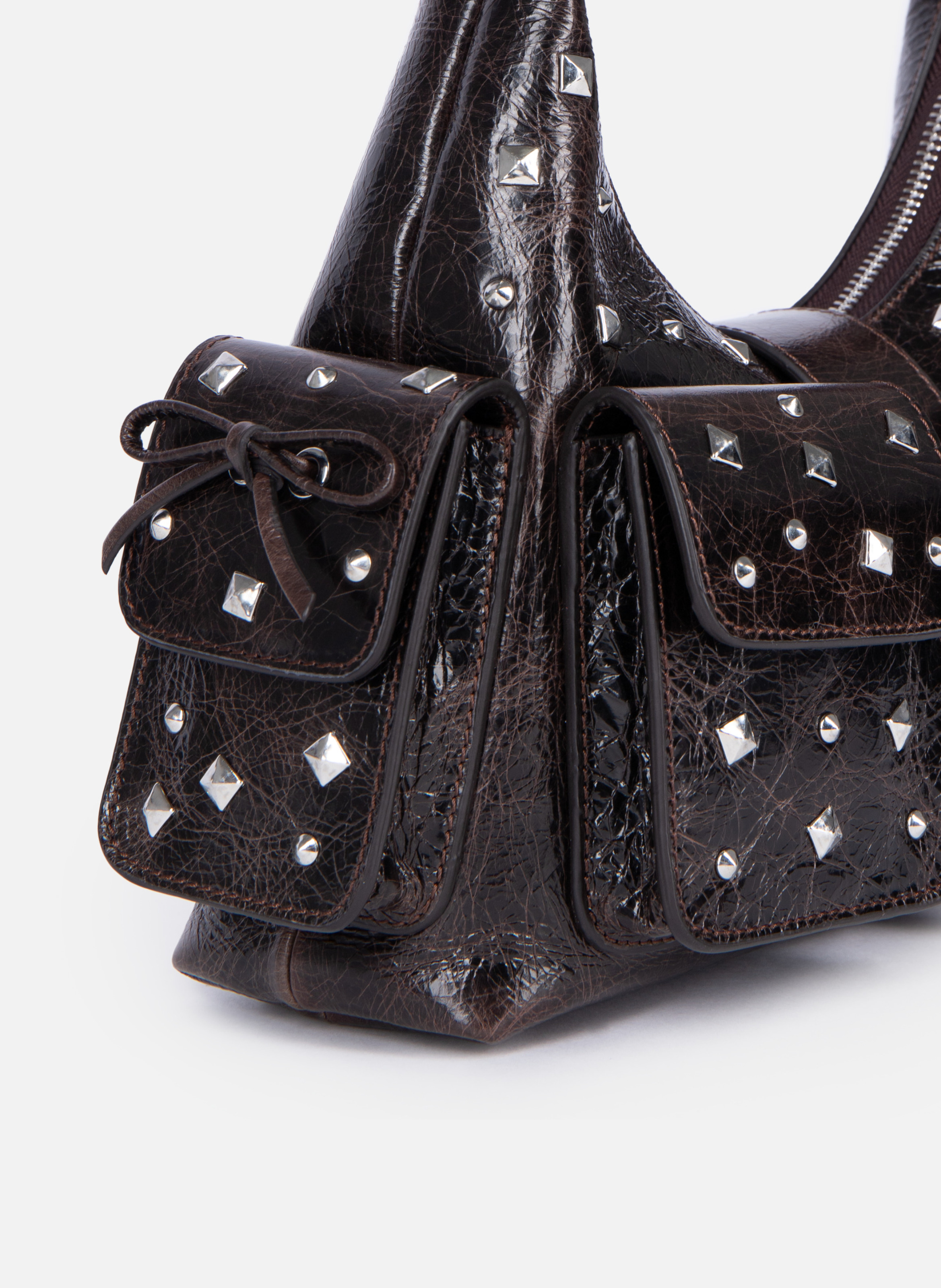 Sac amelia clouté en cuir craquelé THE KOOPLES Marron