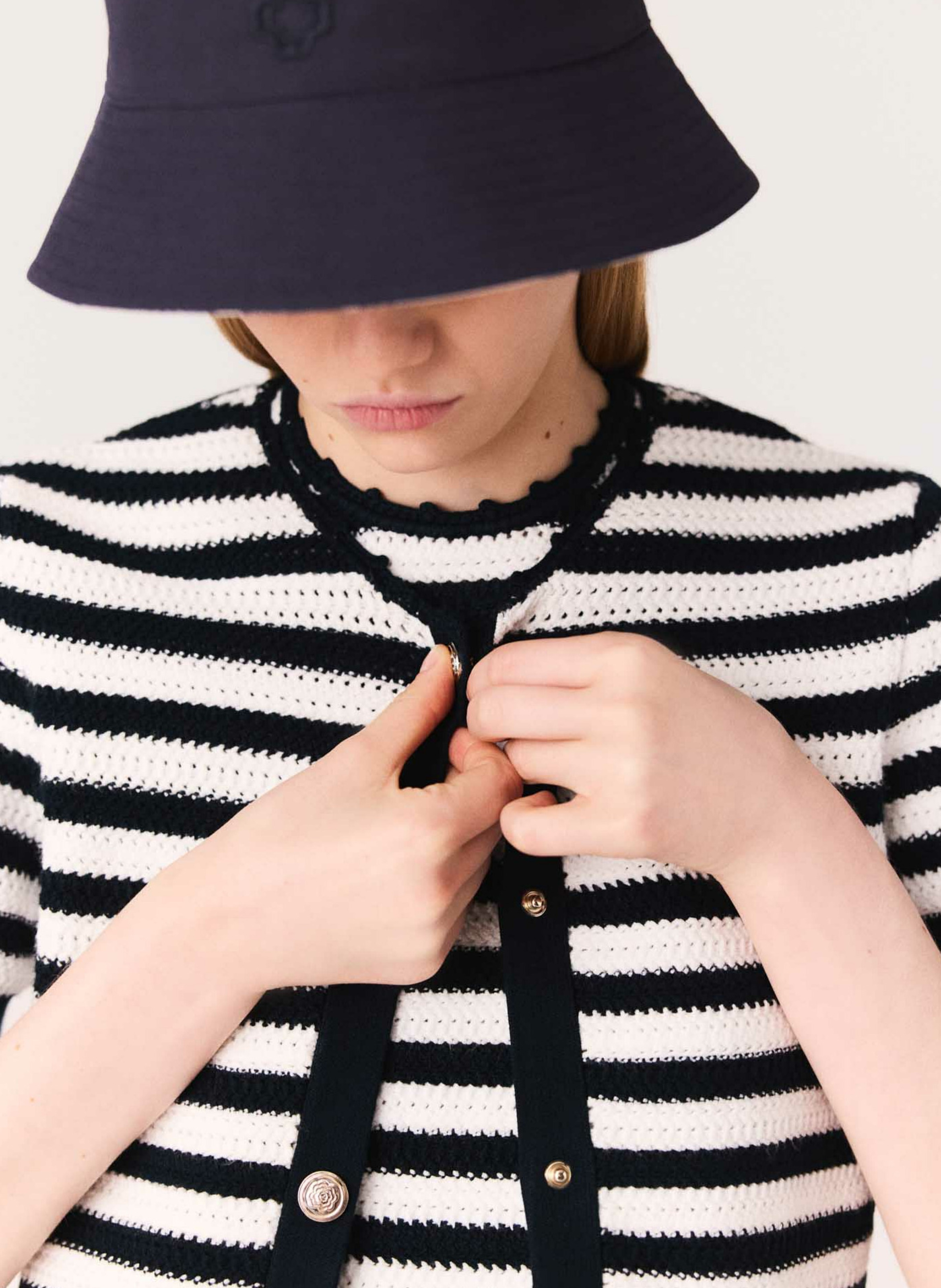 Cardigan boutonné à rayures MAJE Blanc