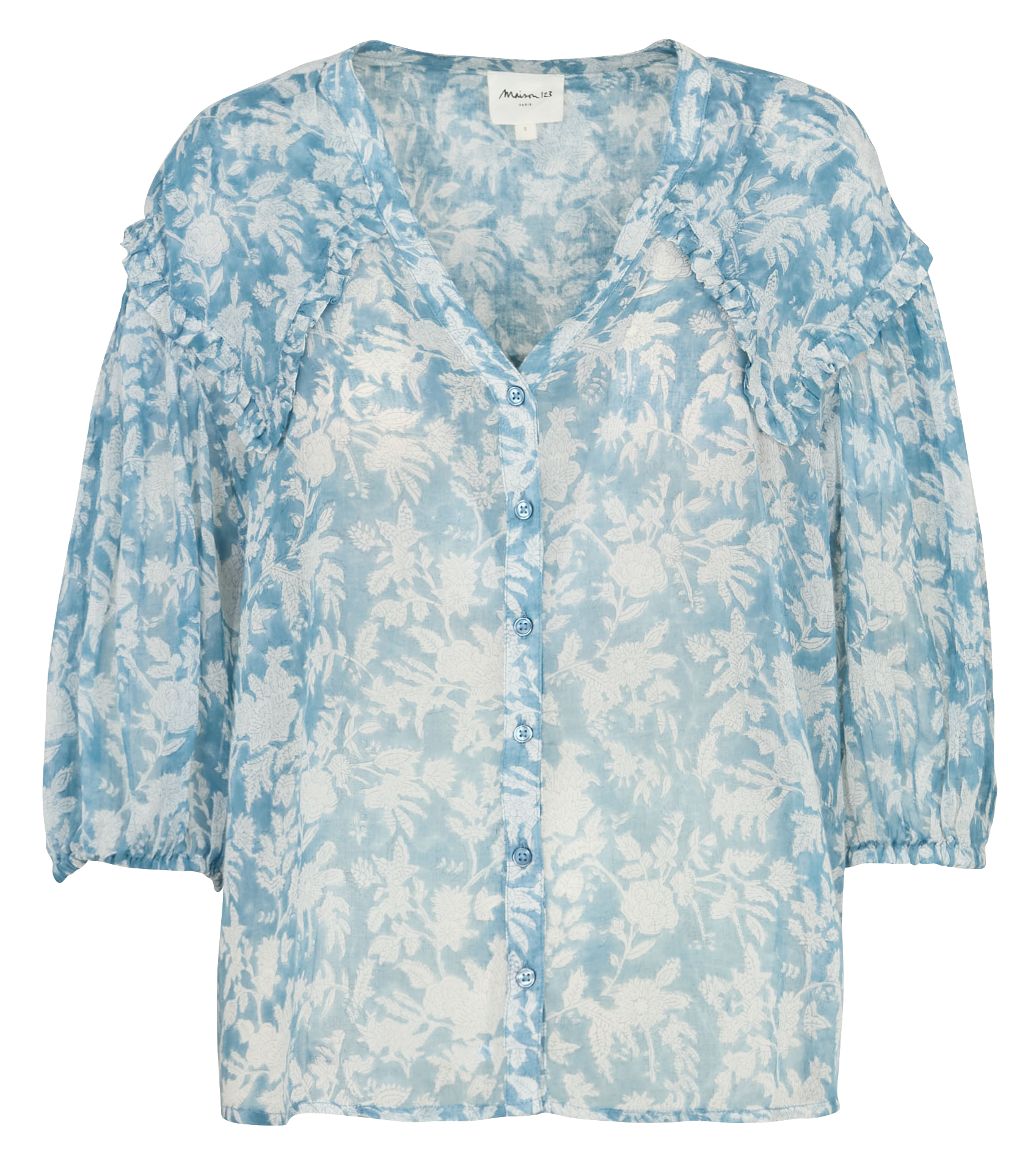 Chemise col v en coton pio MAISON 123 Bleu