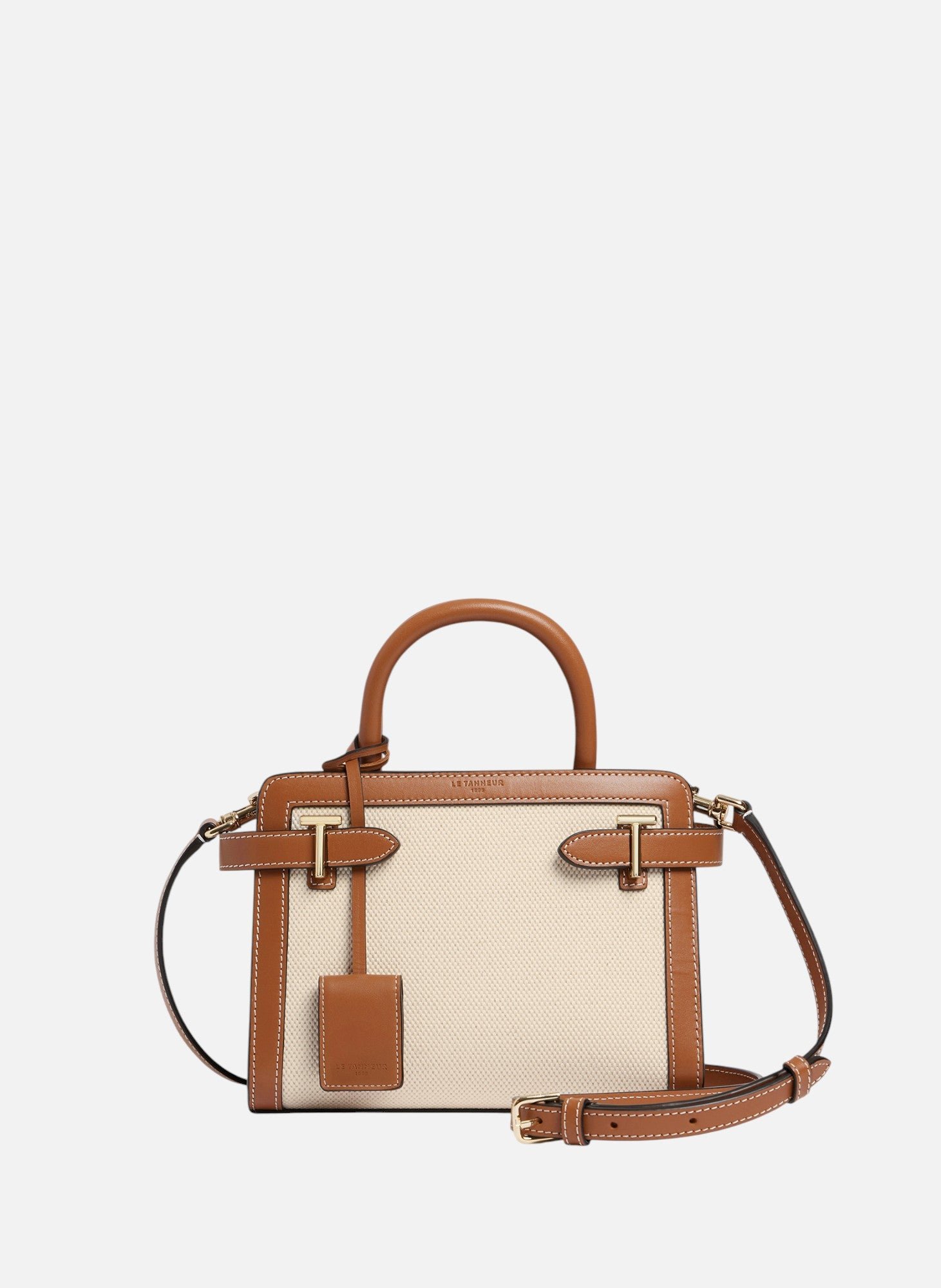 Petit sac à main emilie en toile coton et cuir lisse LE TANNEUR Marron