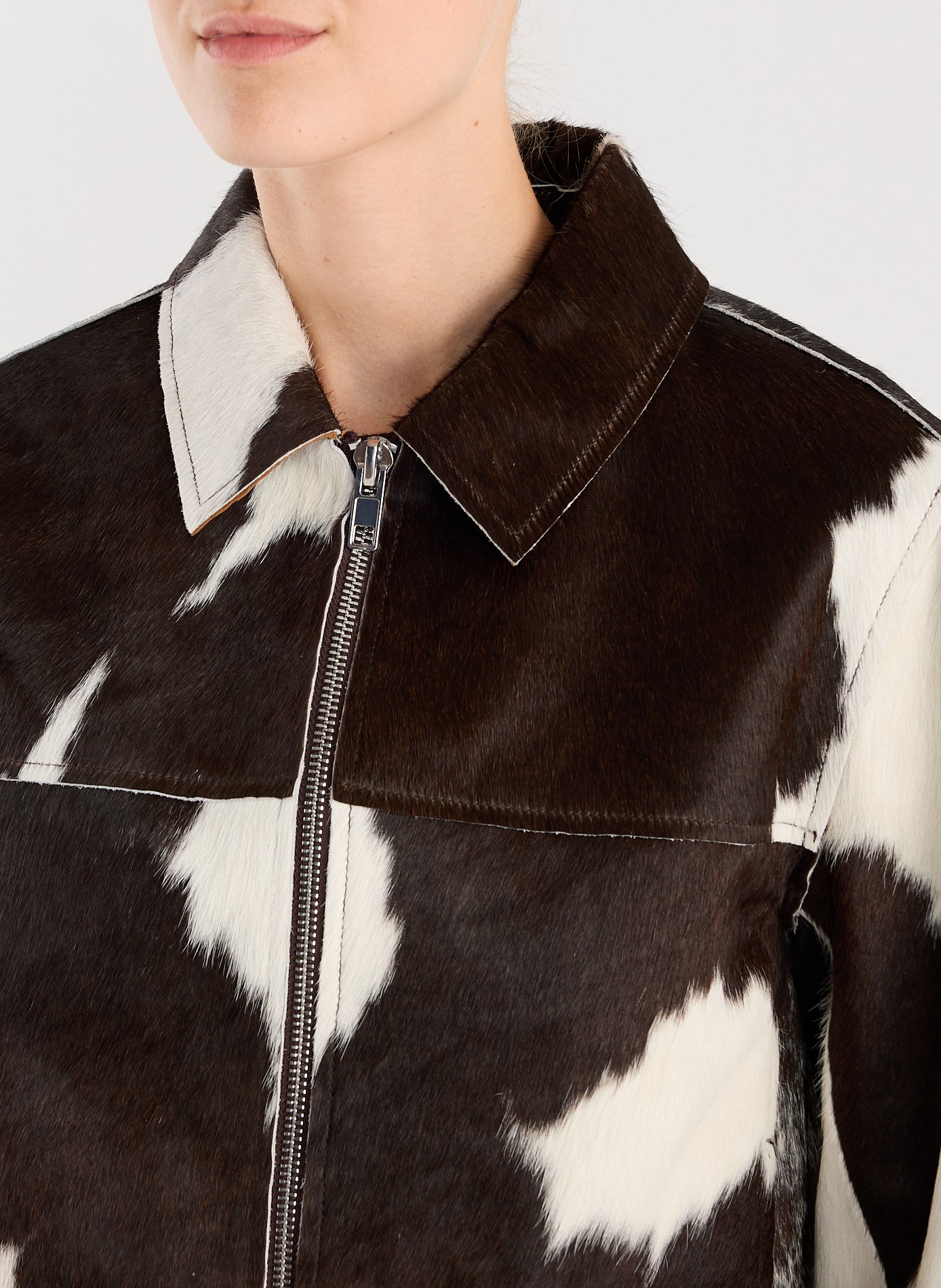 Cow print leather jacket SAISON 1865 Brown