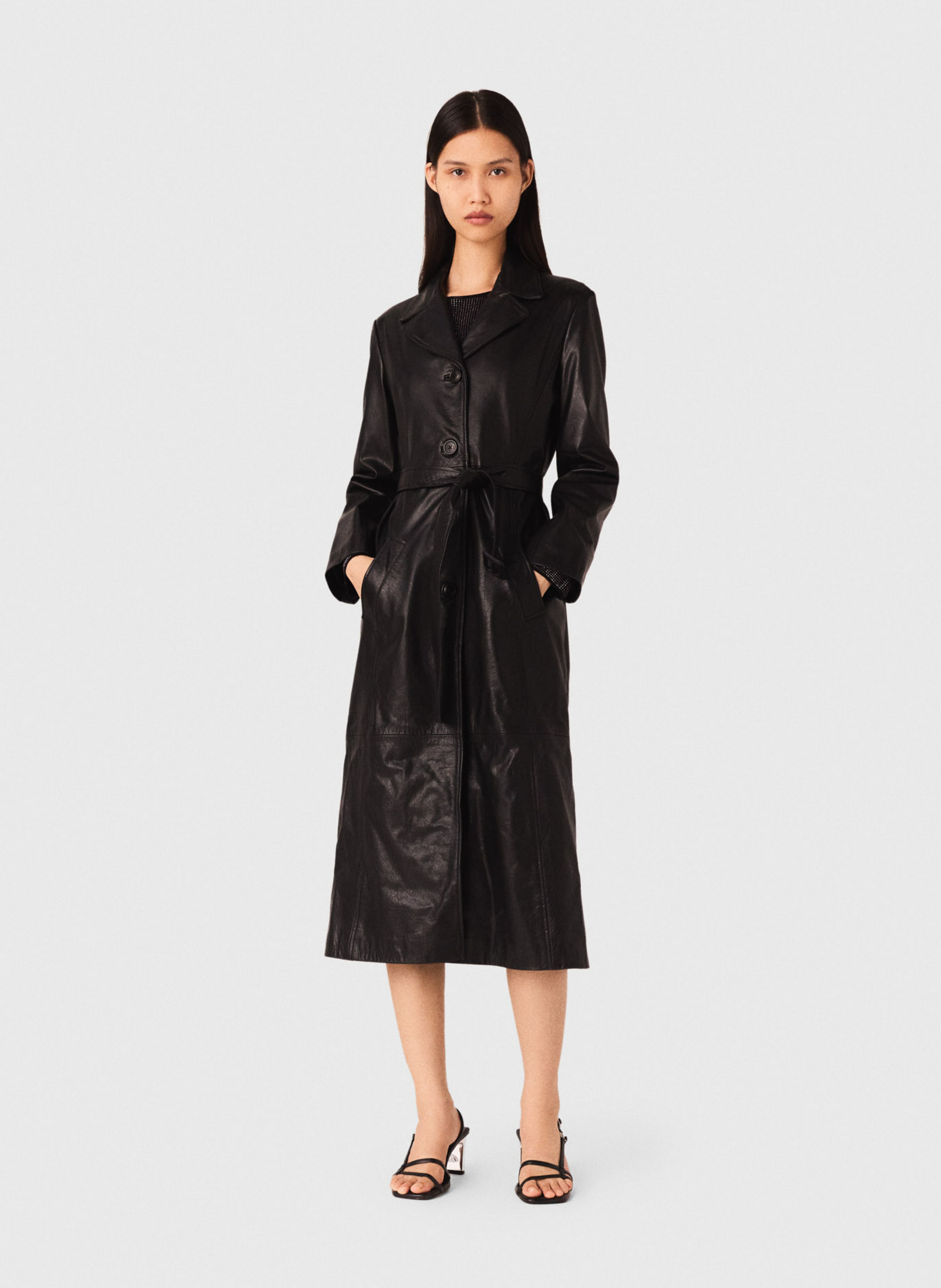 Trench droit en cuir MAJE Noir