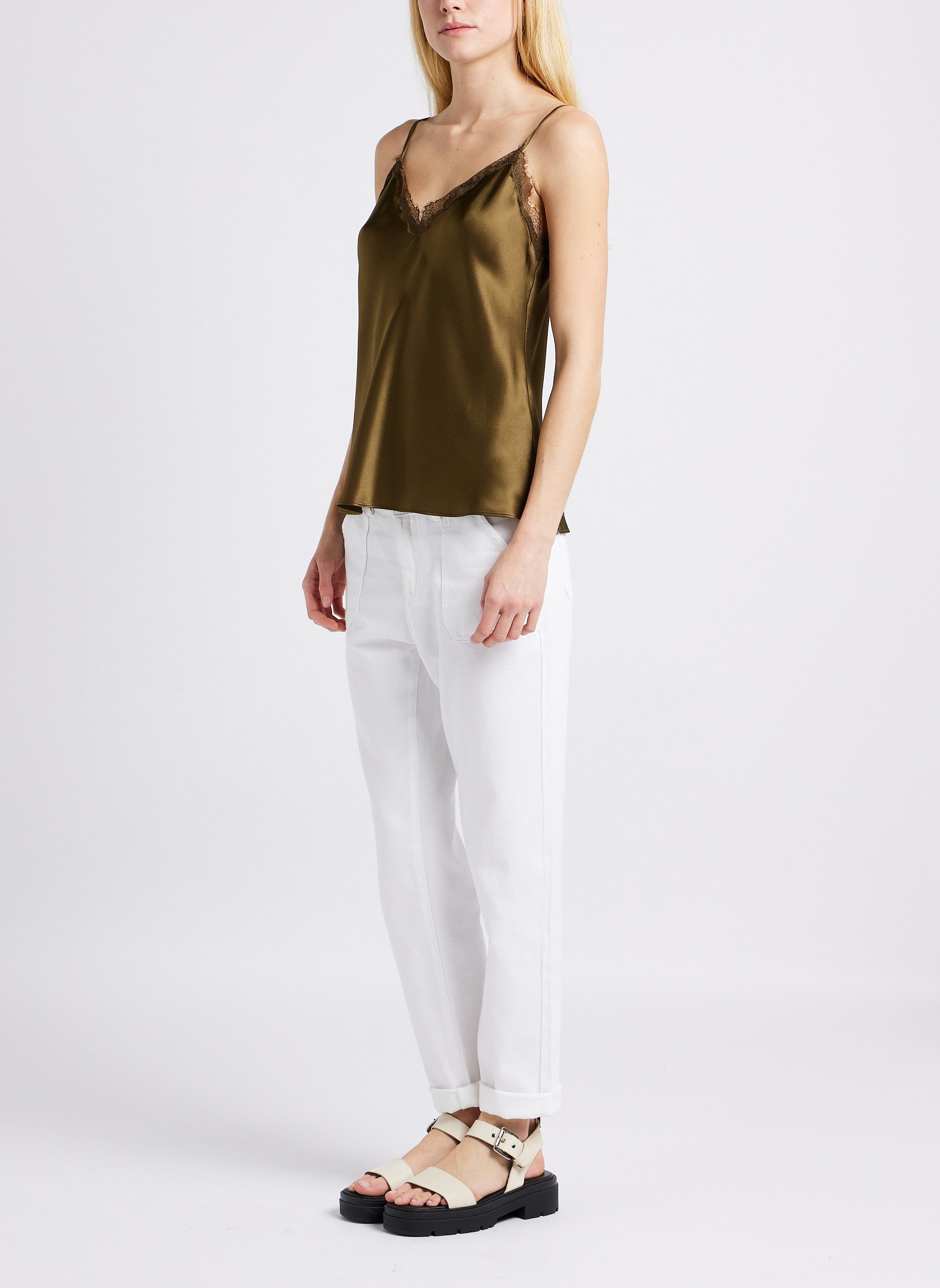 Pantalon slim taille haute en coton nalla MAISON 123 Blanc