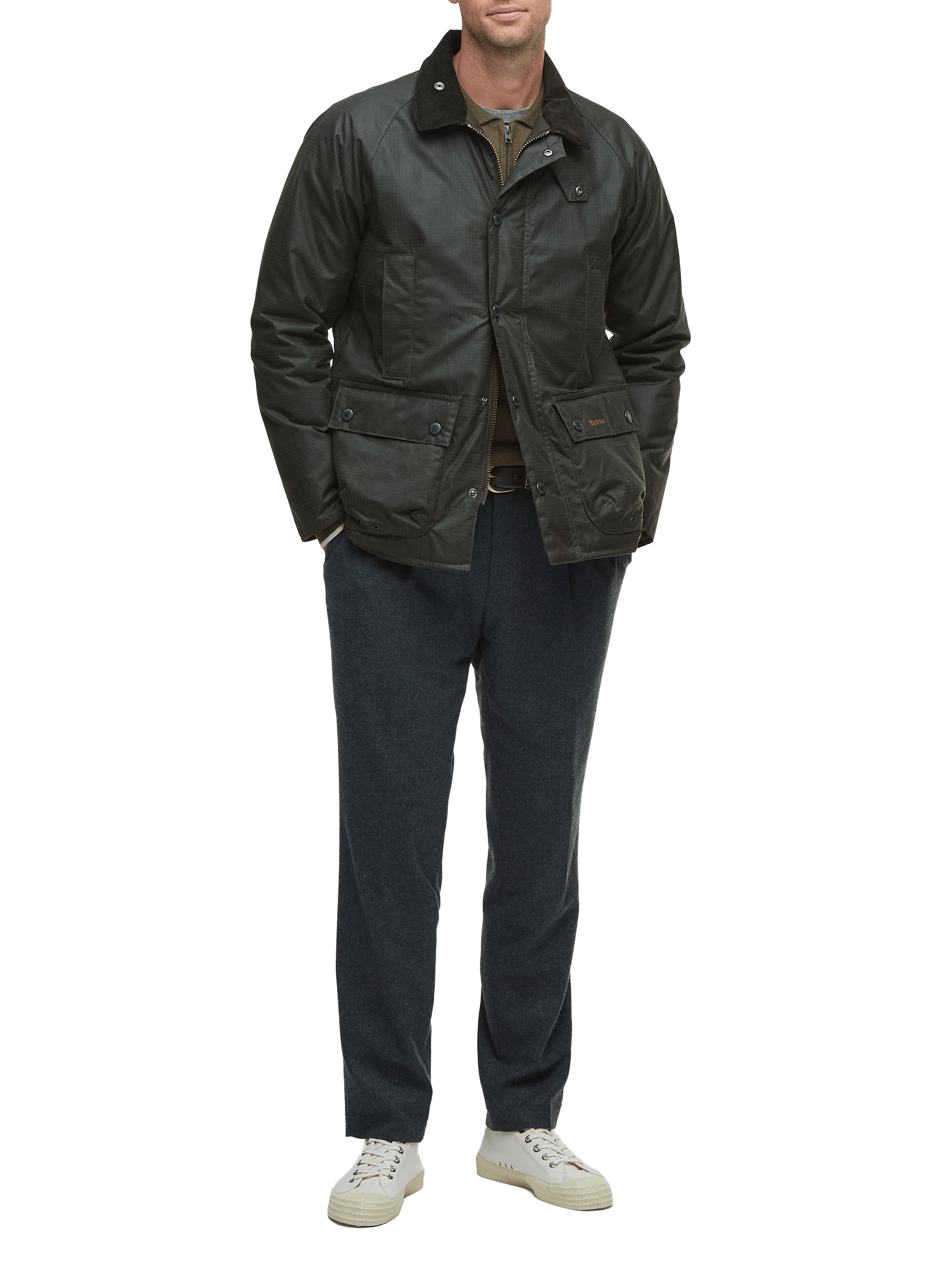 Veste zippée en coton ciré BARBOUR Kaki