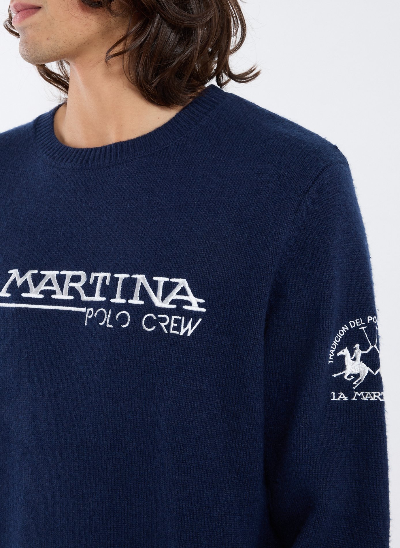 Pull col rond à logo LA MARTINA Bleu