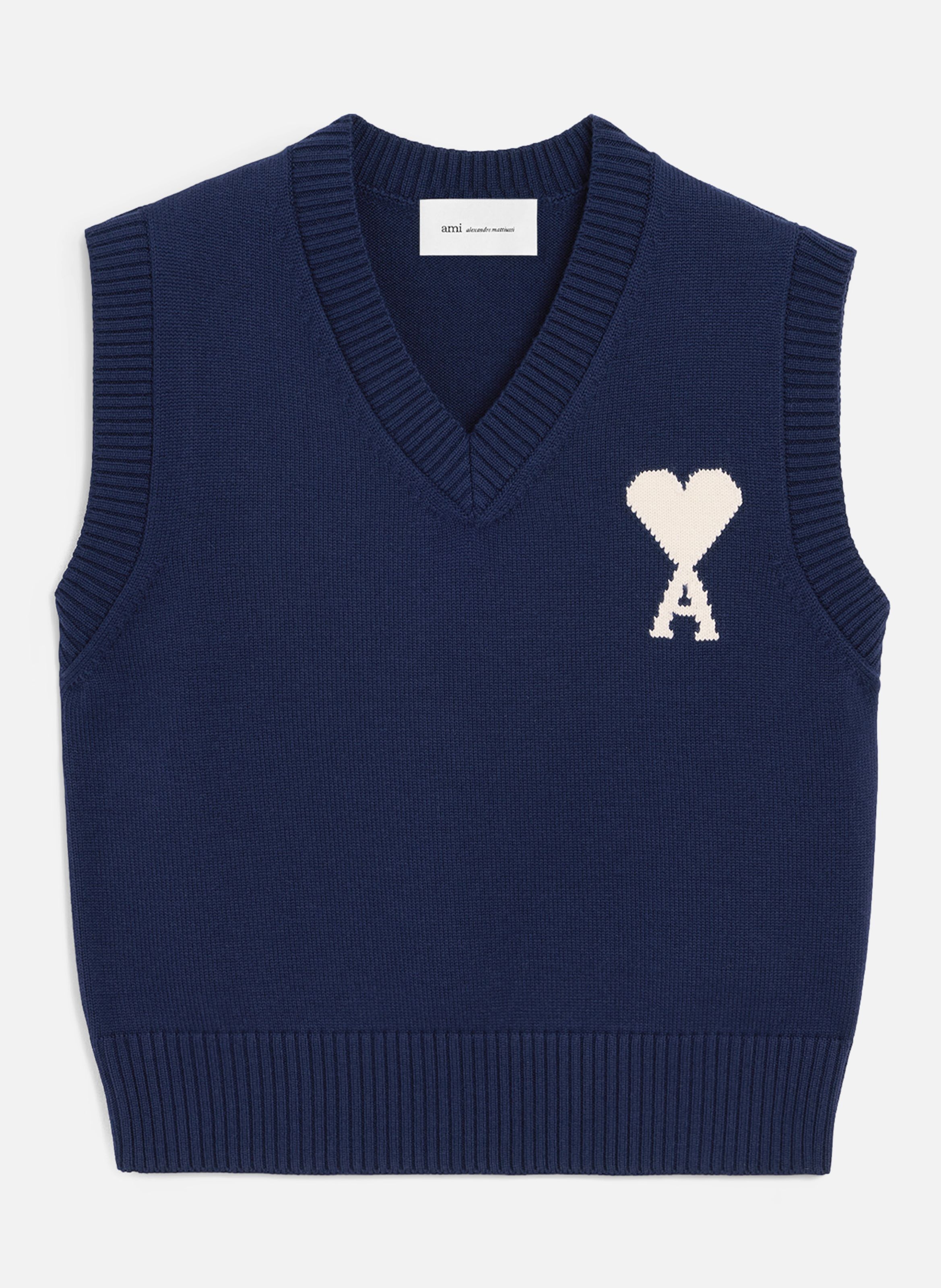 Pull col v sans manches ami de coeur en laine unisexe AMI PARIS Bleu