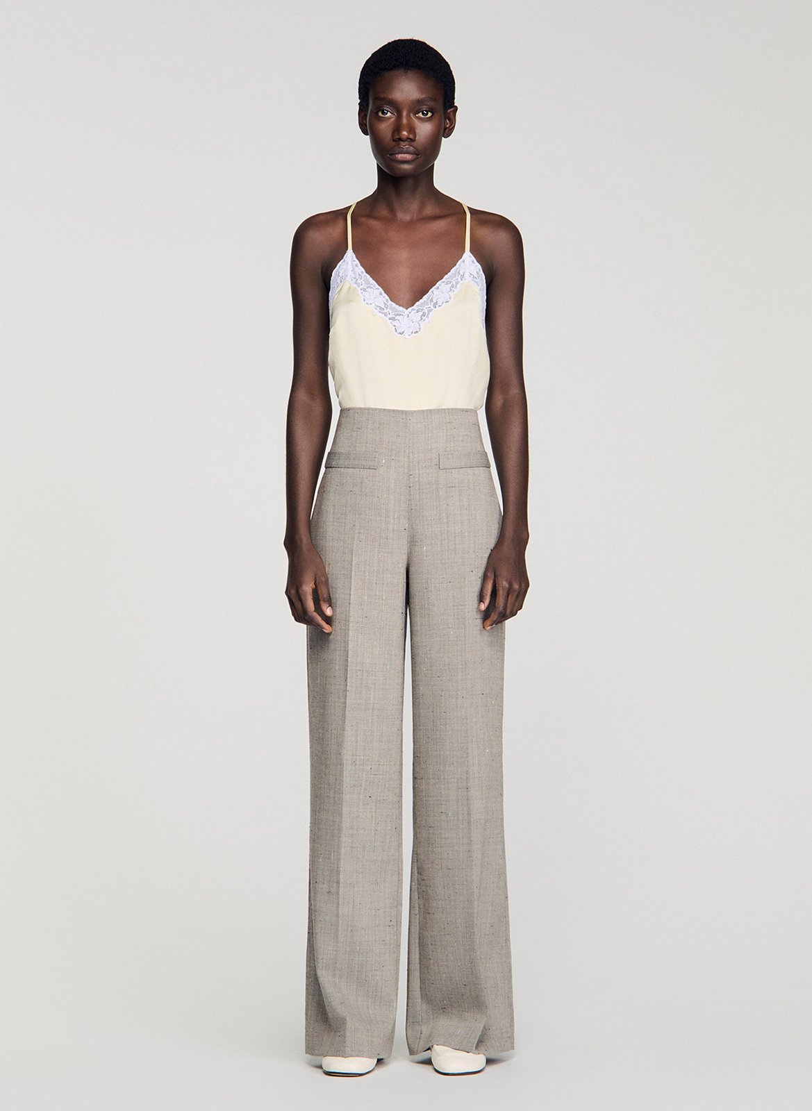 Pantalon large en laine mélangée SANDRO Beige