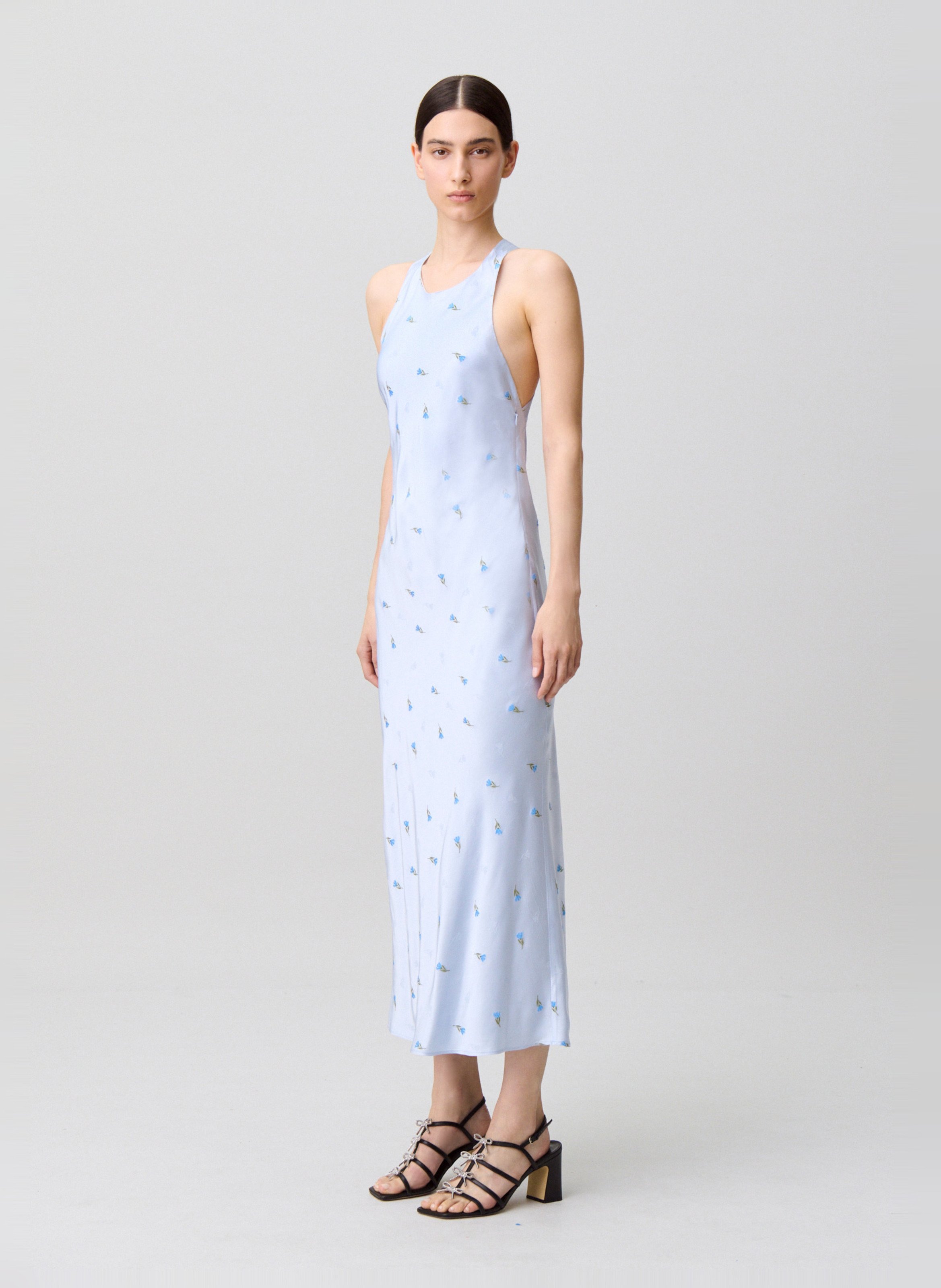 Robe longue en satin brodé CLAUDIE PIERLOT Bleu