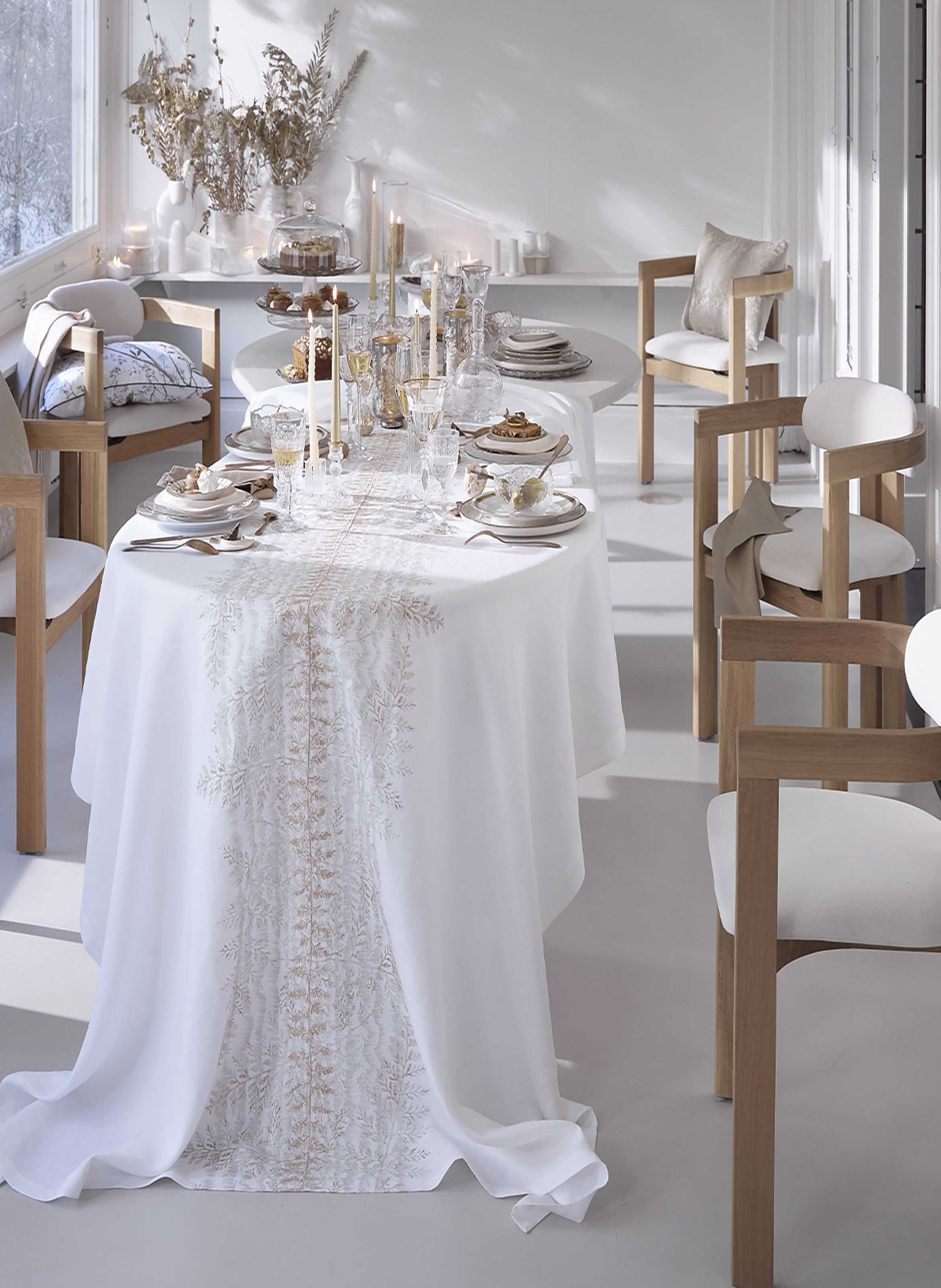 Nappe imprimée en lin, fossile ALEXANDRE TURPAULT Blanc