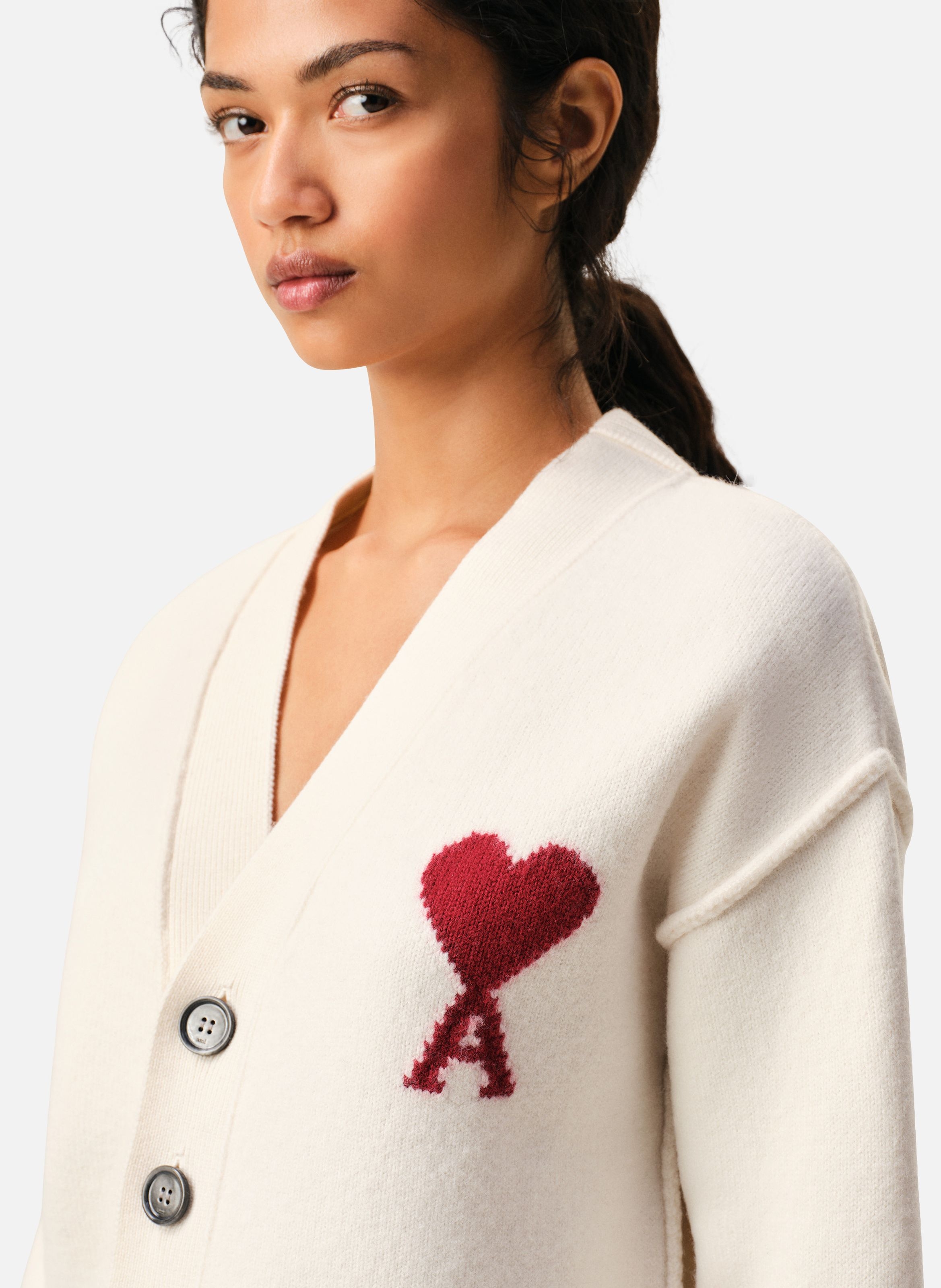 Cardigan Ami De Coeur En Laine unisexe AMI PARIS Blanc
