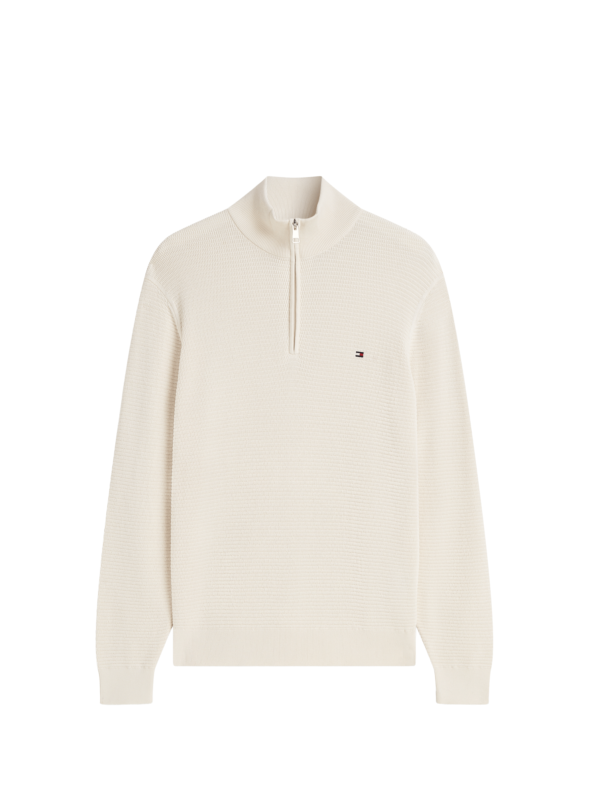 Straight cotton sweater with zip collar TOMMY HILFIGER Beige