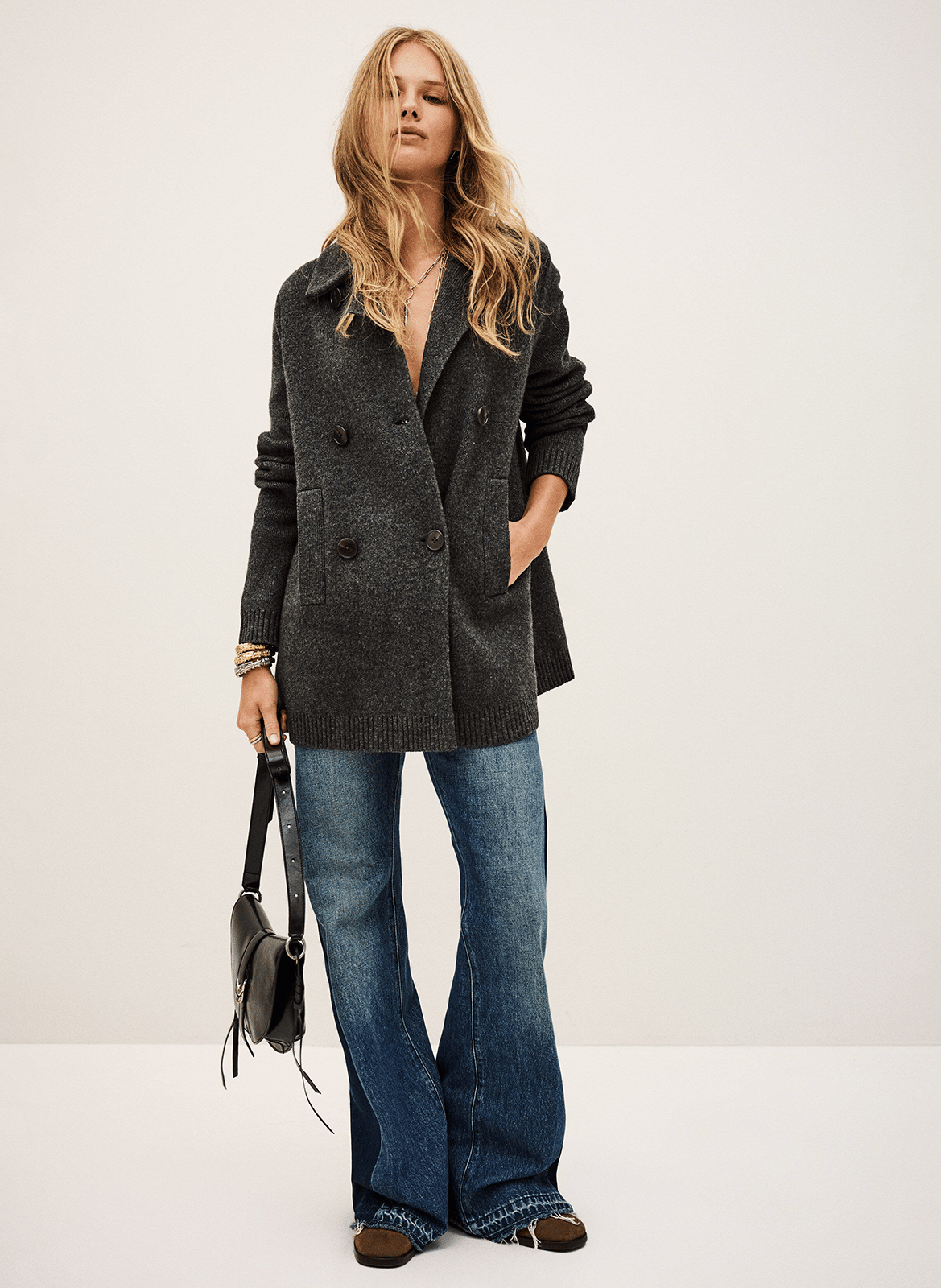 Gilet droit boutonné en laine mélangée vesta BA&SH Noir