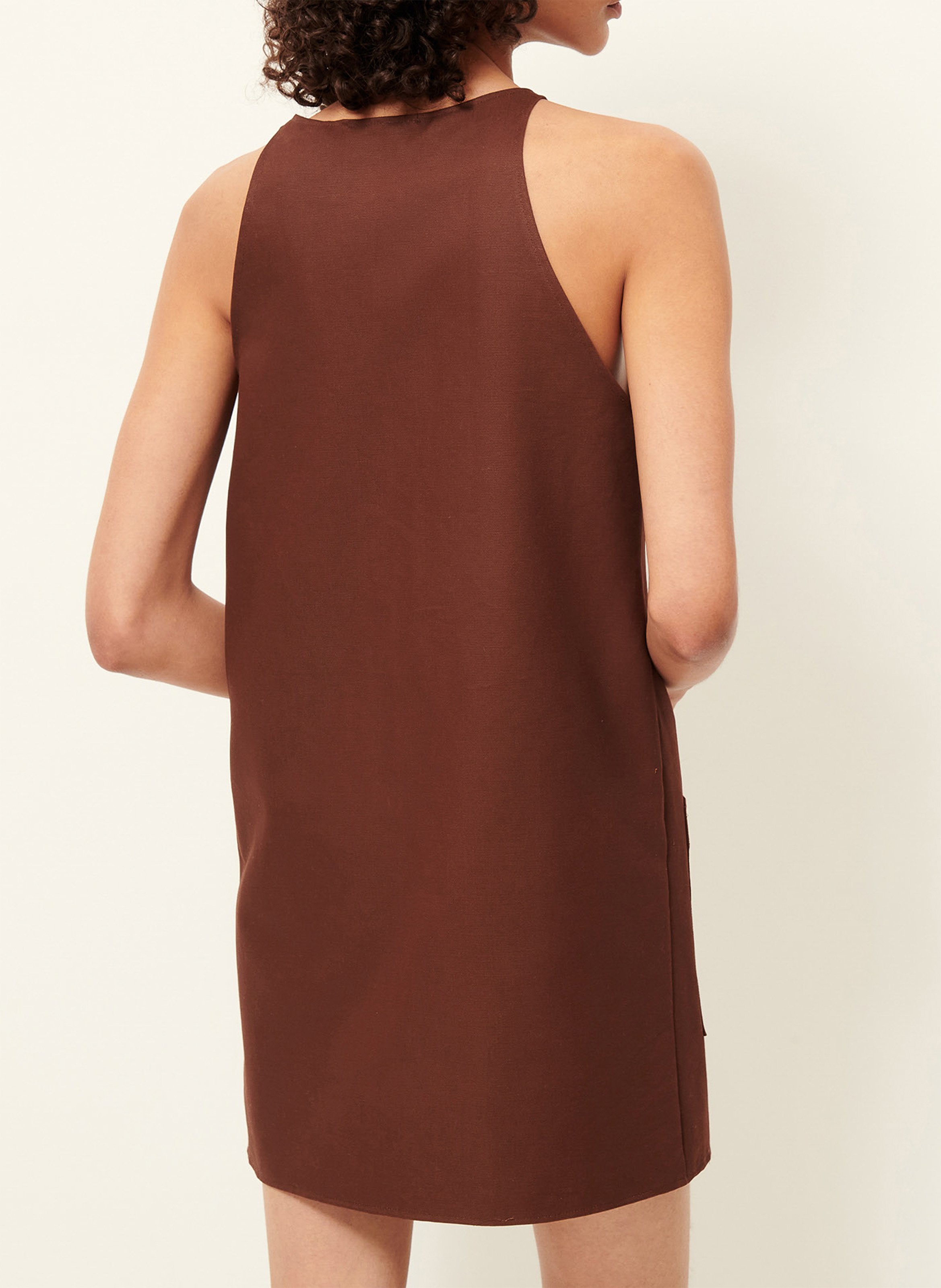 Robe courte col rond en coton et lin mélangé ondine SESSUN Marron