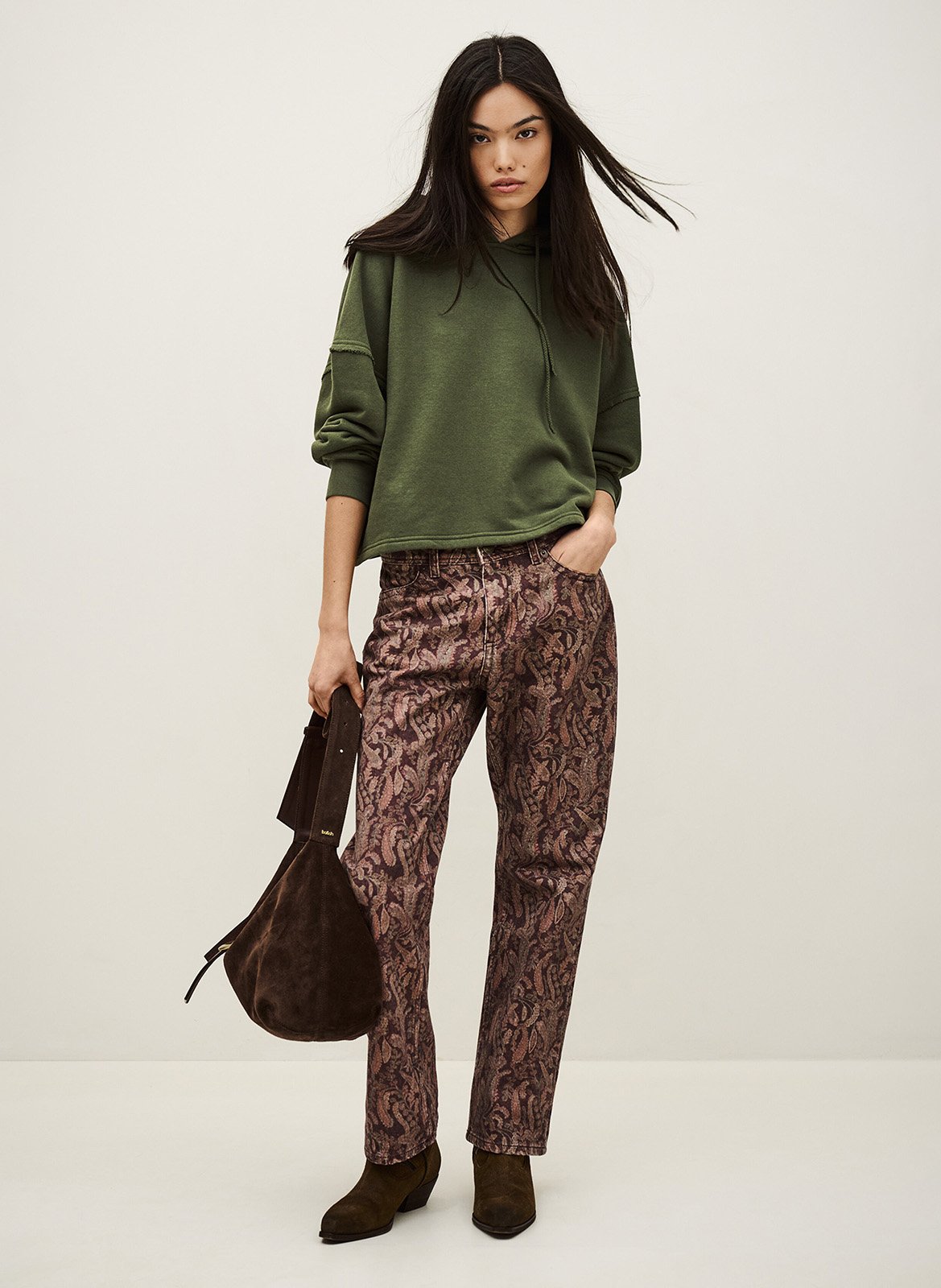 Sweat court à capuche sérigraphié au dos moby BA&SH Kaki