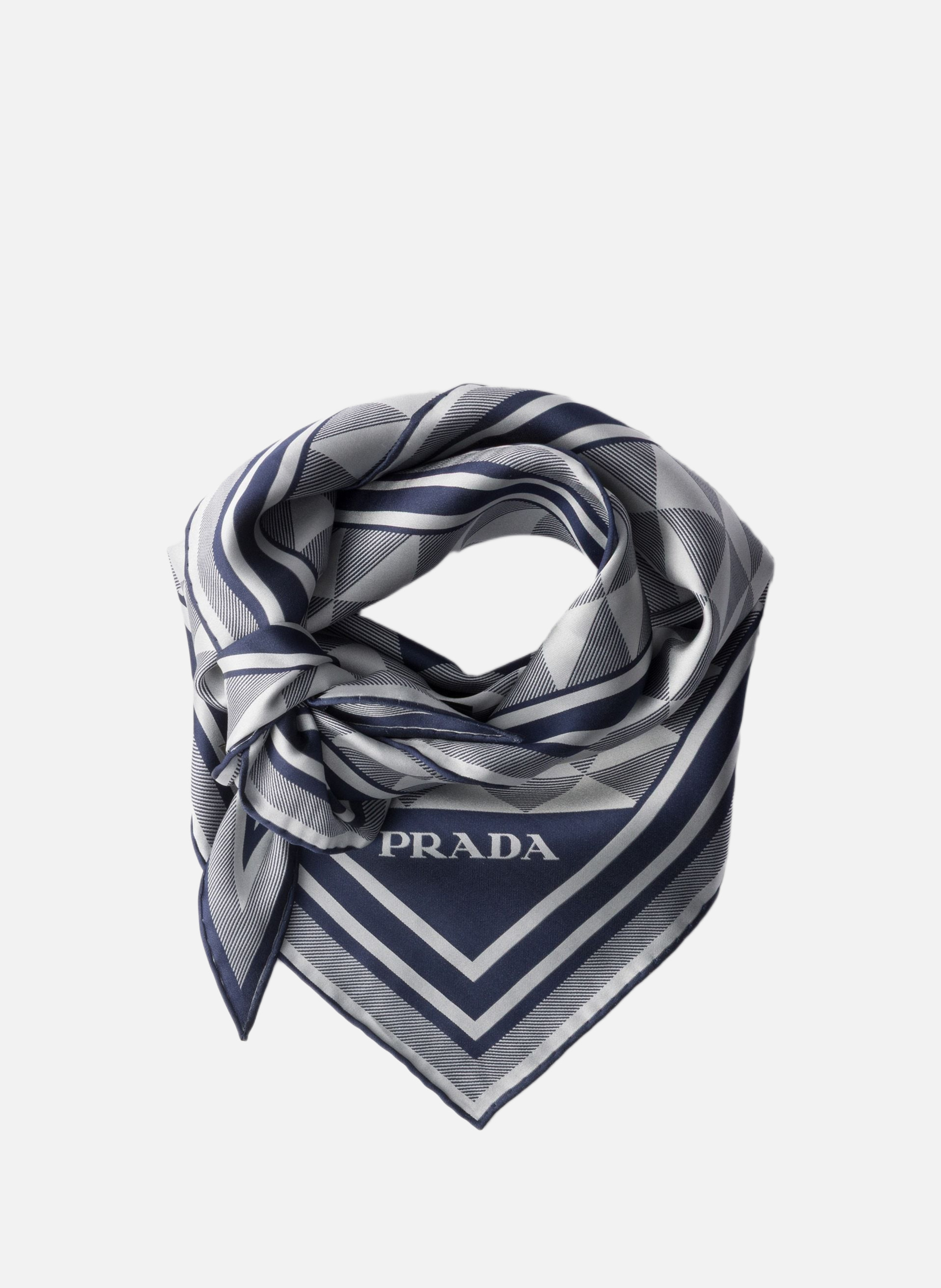 Écharpe en soie imprimée PRADA Bleu