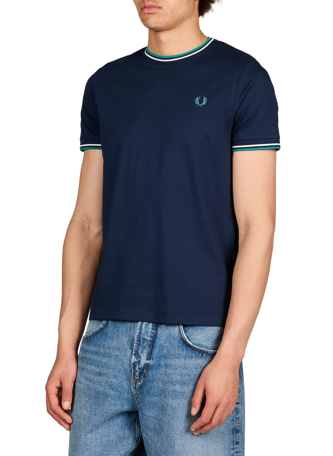 Plain round neck cotton T-shirt FRED PERRY Blue