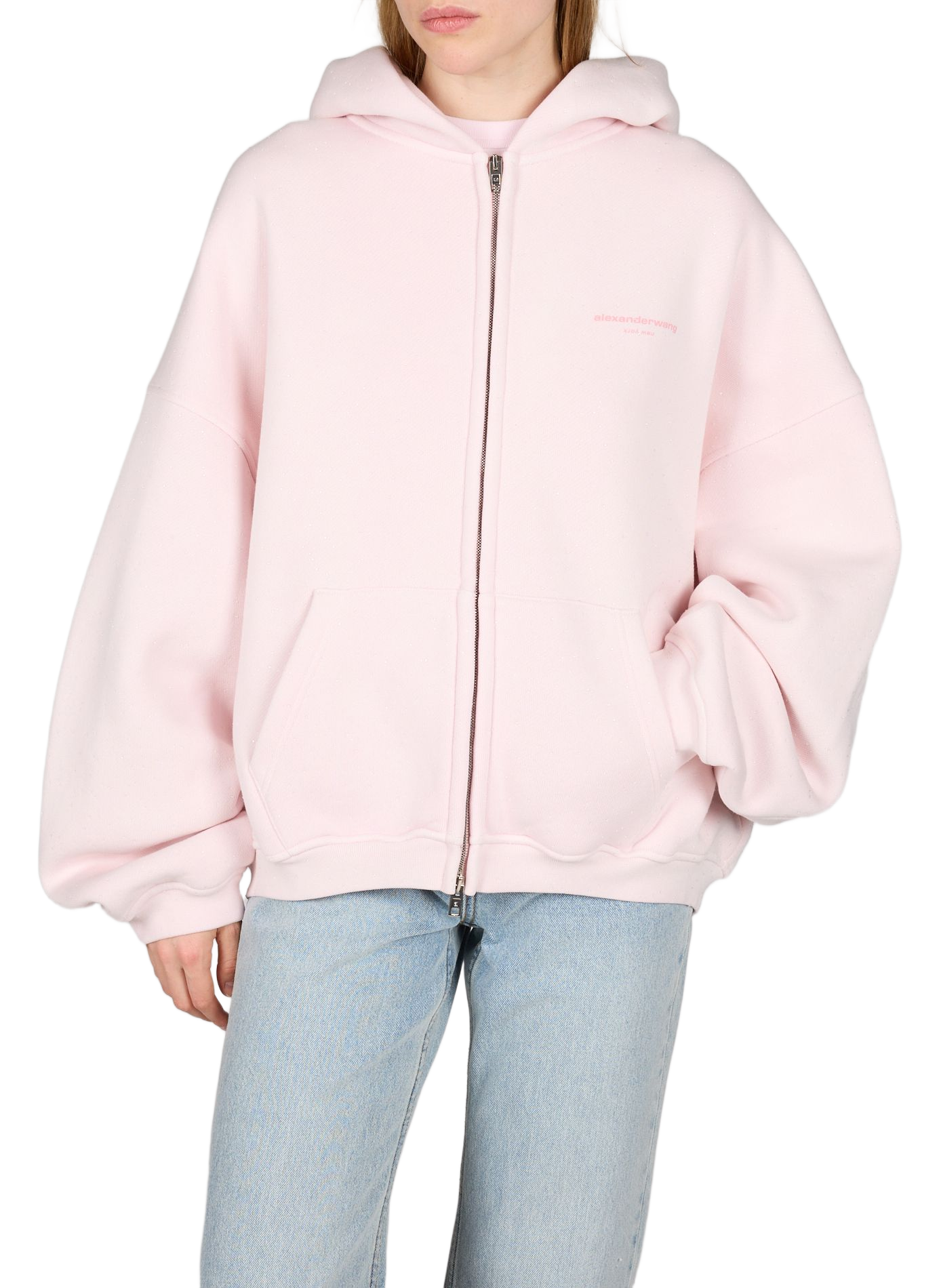 Hoodie strass oversize à capuche en coton mélangé ALEXANDER WANG Rose