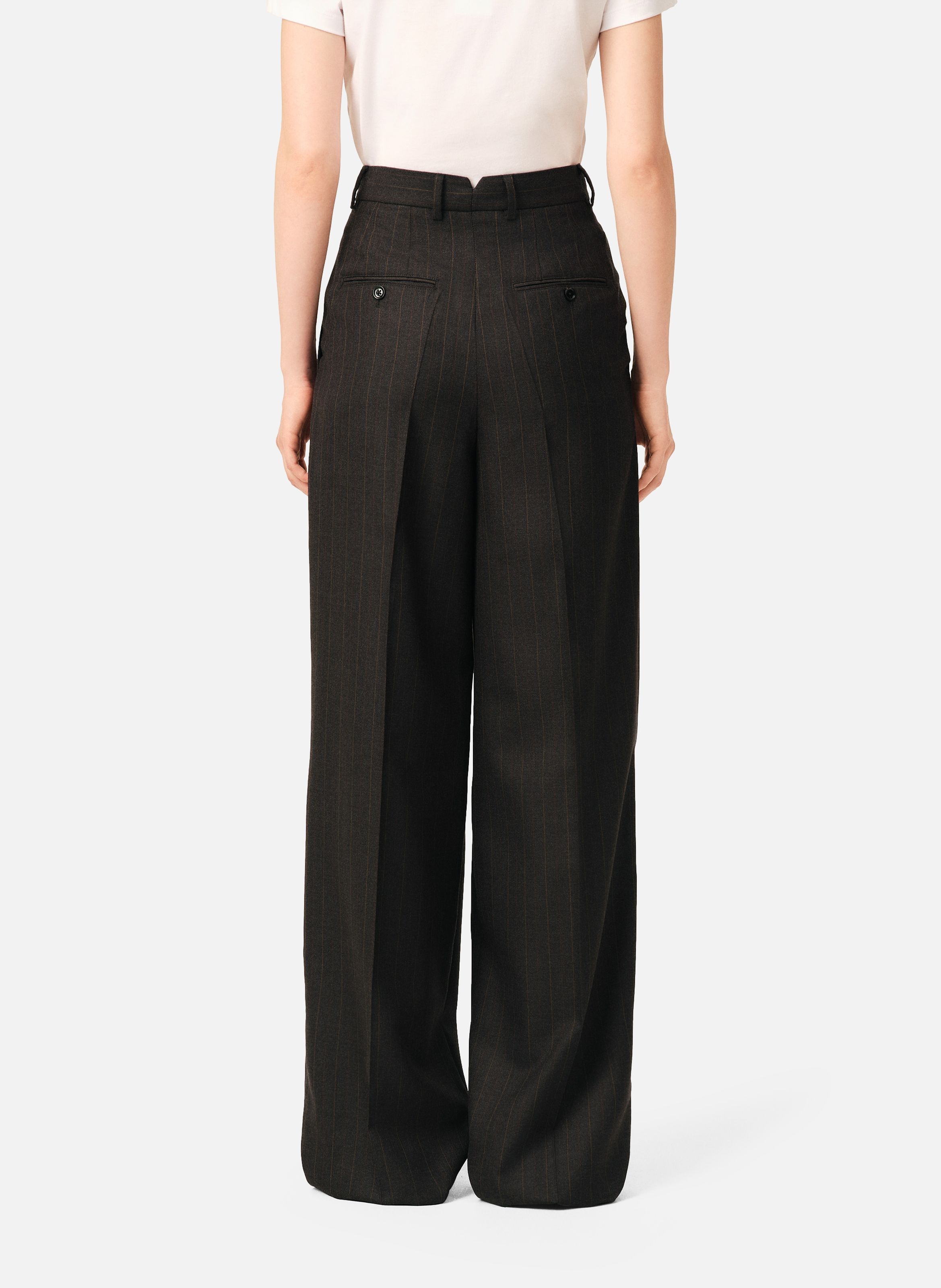 Pantalon rayé coupe wide taille haute en laine AMI PARIS Gris