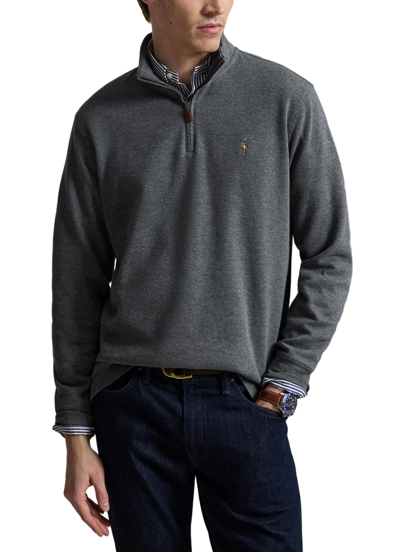 Pull droit col montant en coton | Gris POLO RALPH LAUREN Homme