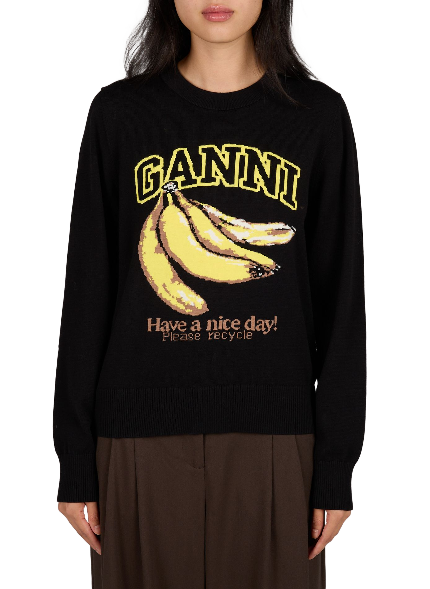 Cotton sweater with opening GANNI Black